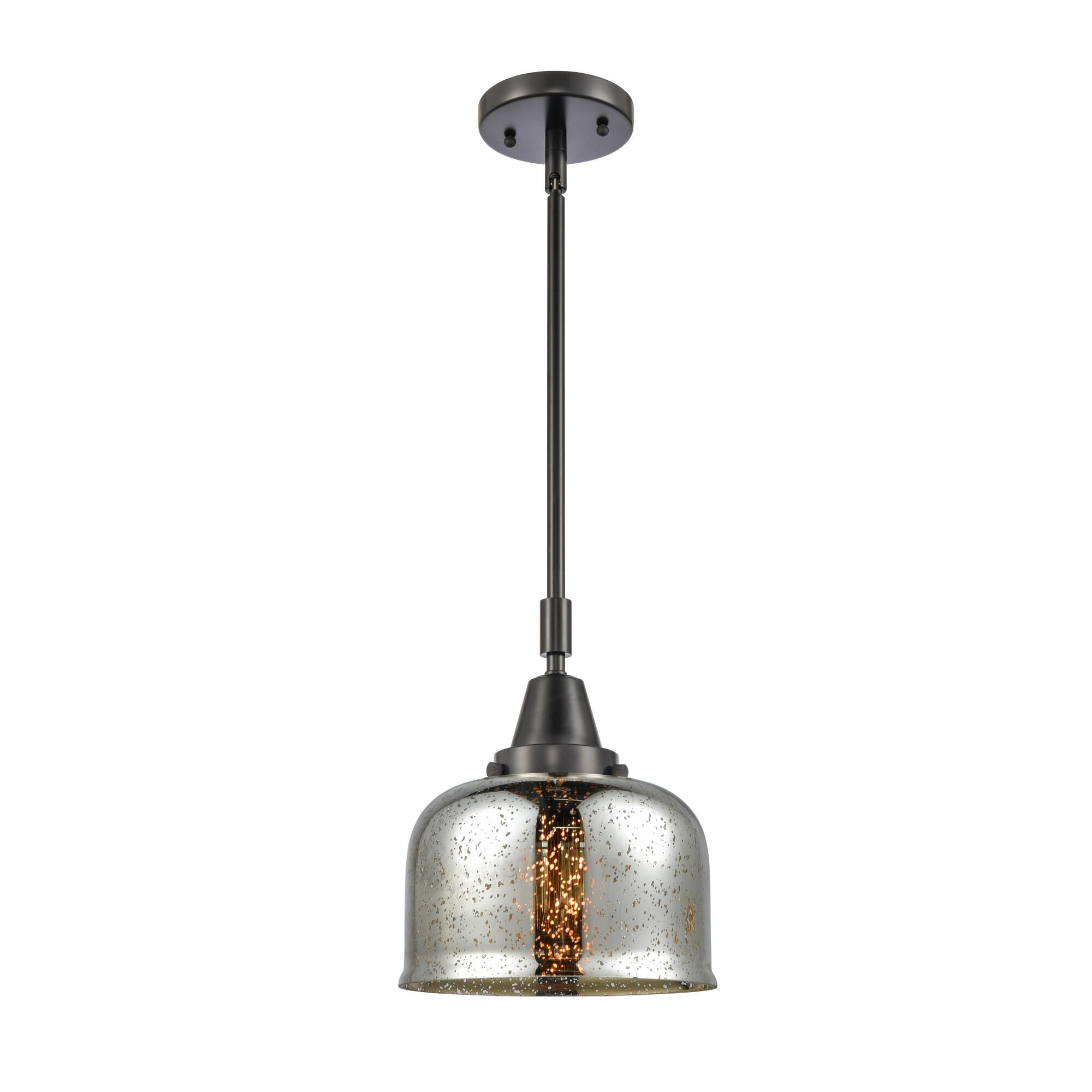 Shown in Matte Black finish and Silver Plated Mercury Large Bell glass and No Shade shade