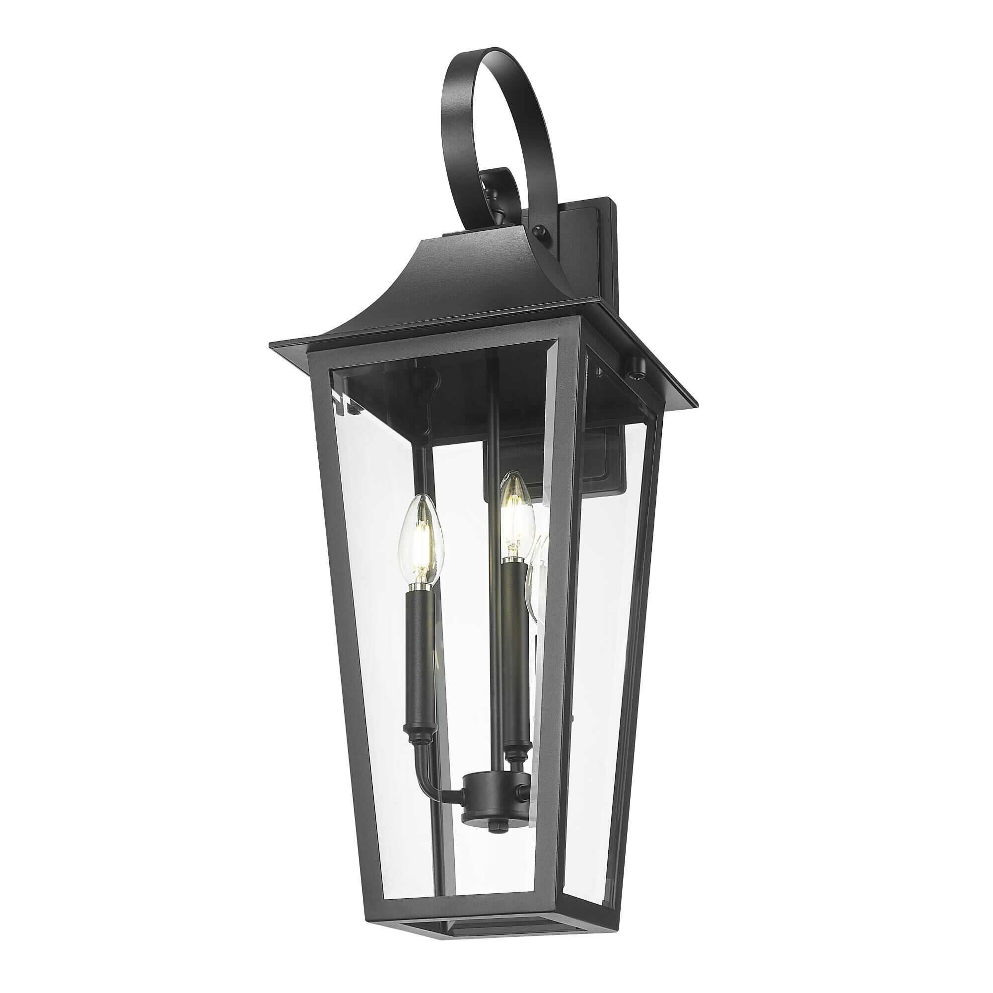 Shown in Black finish and Clear Beveled glass and Clear Beveled shade