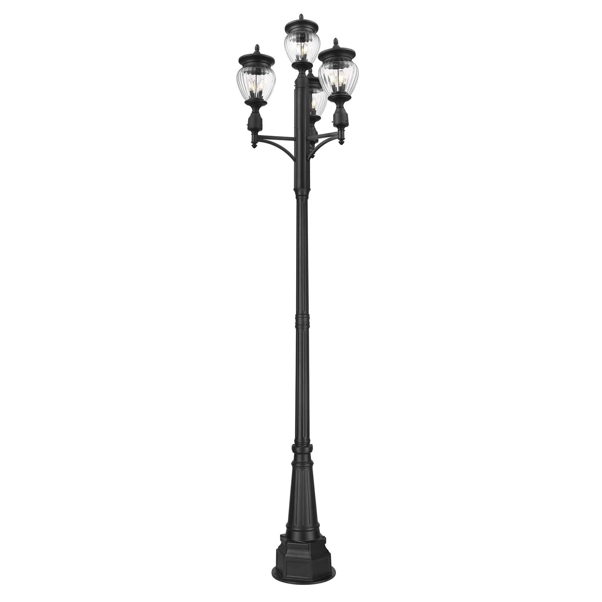 Shown in Black finish and Clear Ribbed glass and Clear Ribbed shade