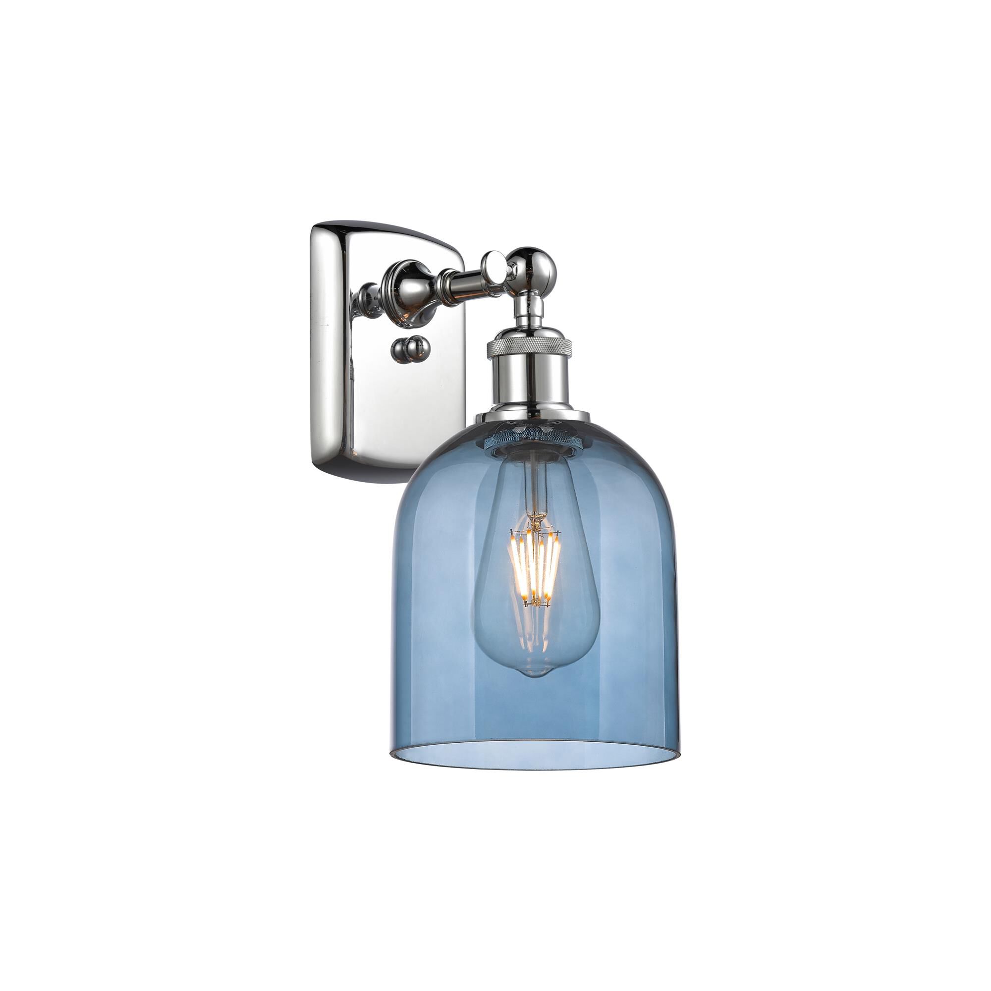 Shown in Polished Chrome finish and Princess Blue glass