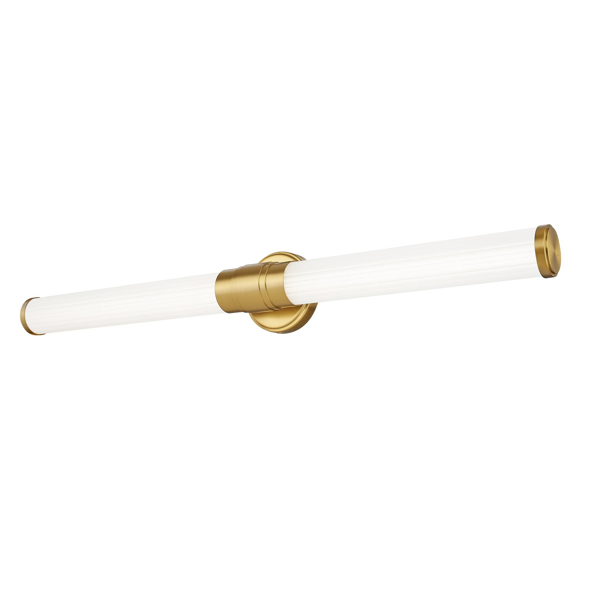 Shown in Modern Gold finish and Opal White glass and Opal White shade
