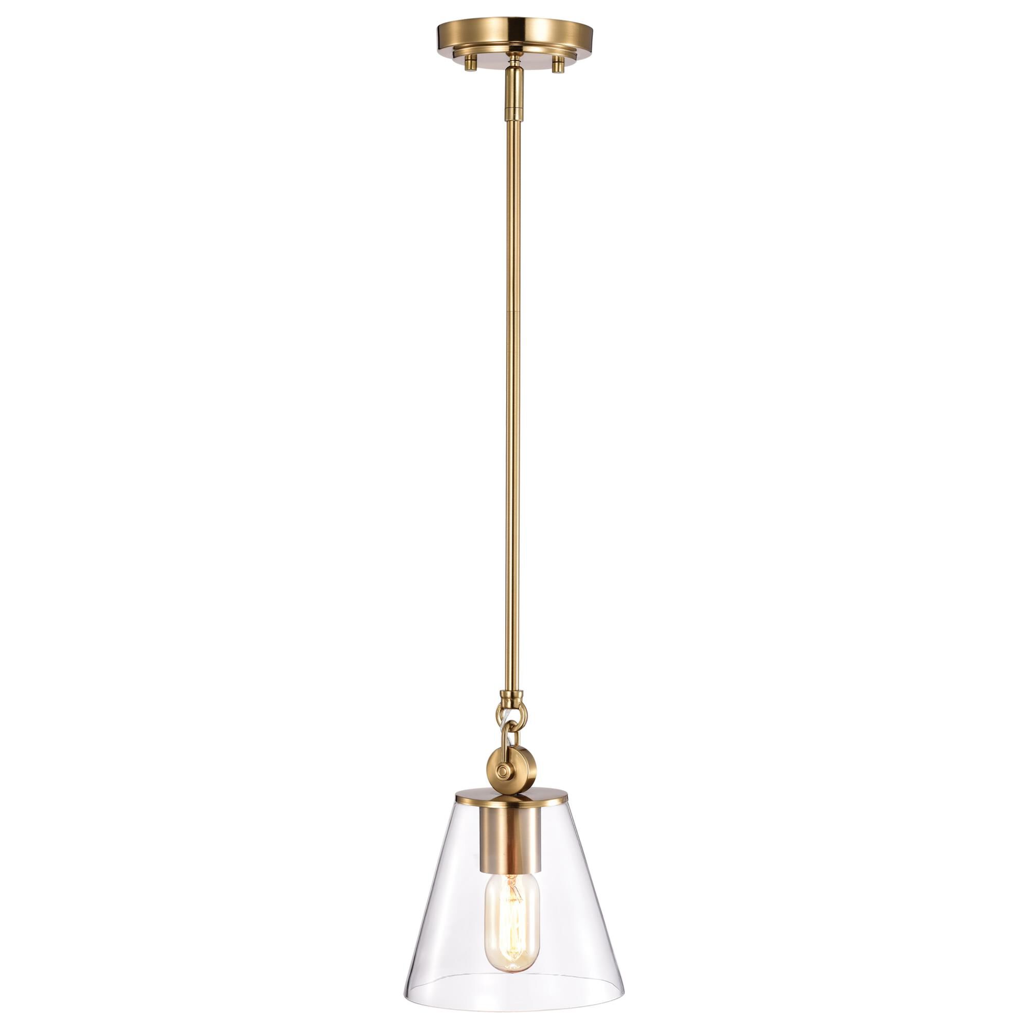 Shown in Vintage Brass finish and Clear glass and No Shade shade