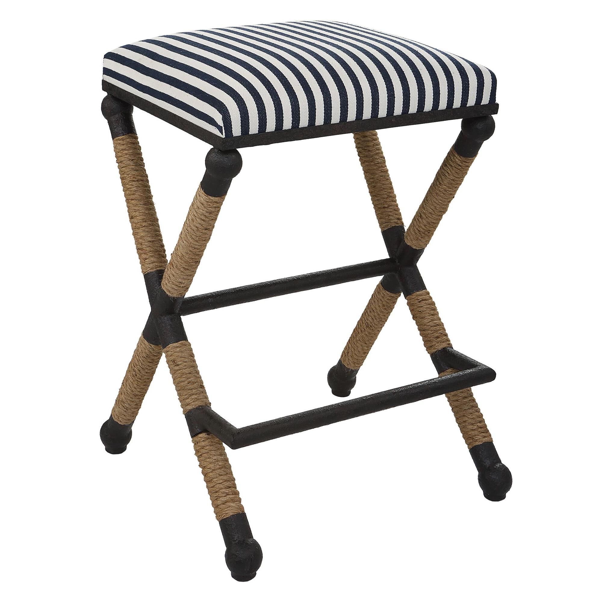 Shown in Rustic Iron Frame With A Nautical Touch, Wrapped In Natural Fiber Rope Accents. Cushioned Top Is A S finish