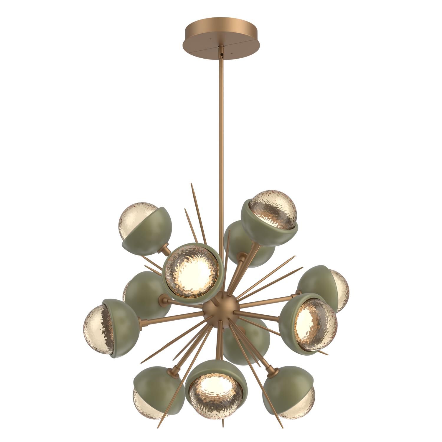 Shown in Novel Brass finish and Amber glass and Sage Green accent