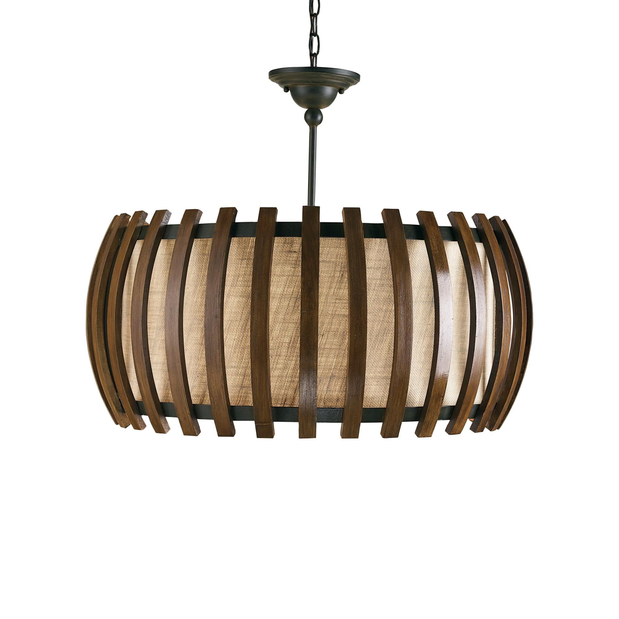 Shown in Old Iron-Polished Fruitwood finish and Putty Burlap shade
