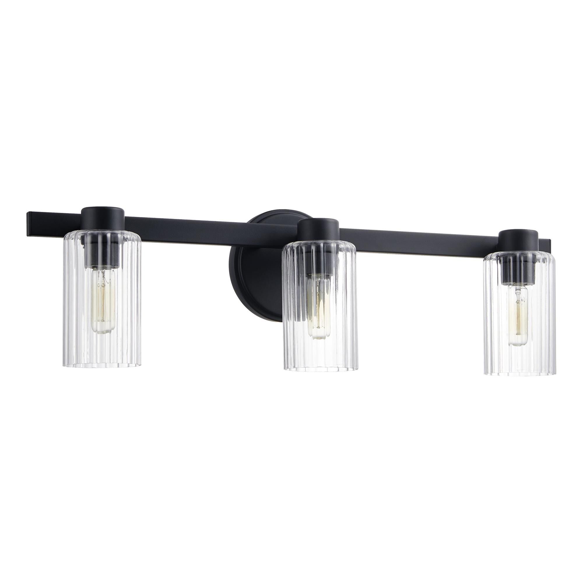 Shown in Matte Black finish and Clear Ribbed glass
