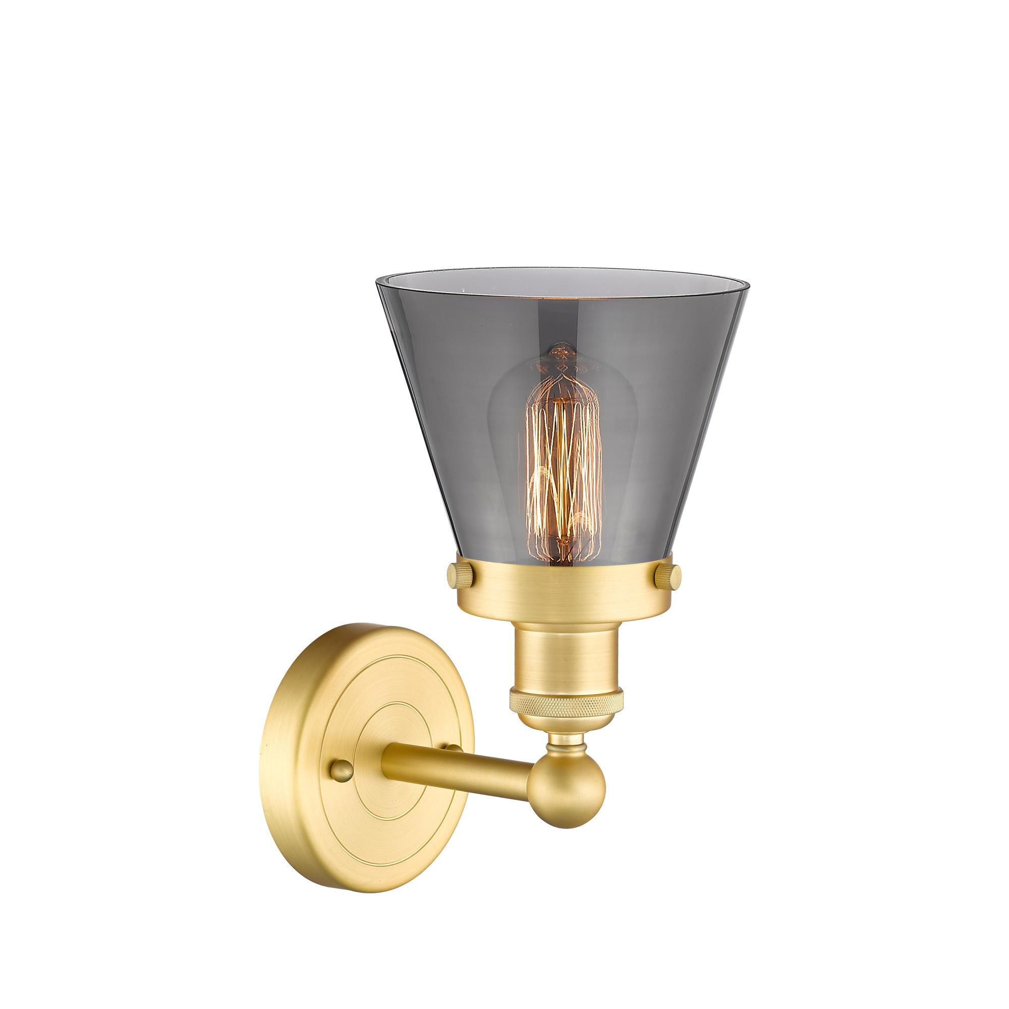 Shown in Satin Gold finish and Plated Smoke glass