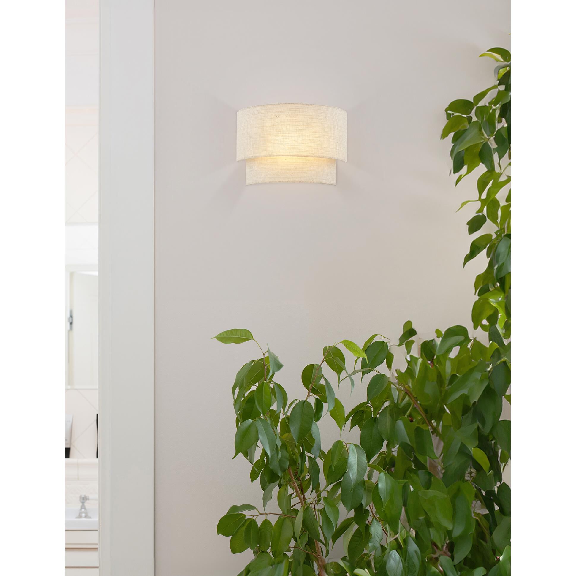 Shown in Cream, White finish and Cream Woven Fabric shade