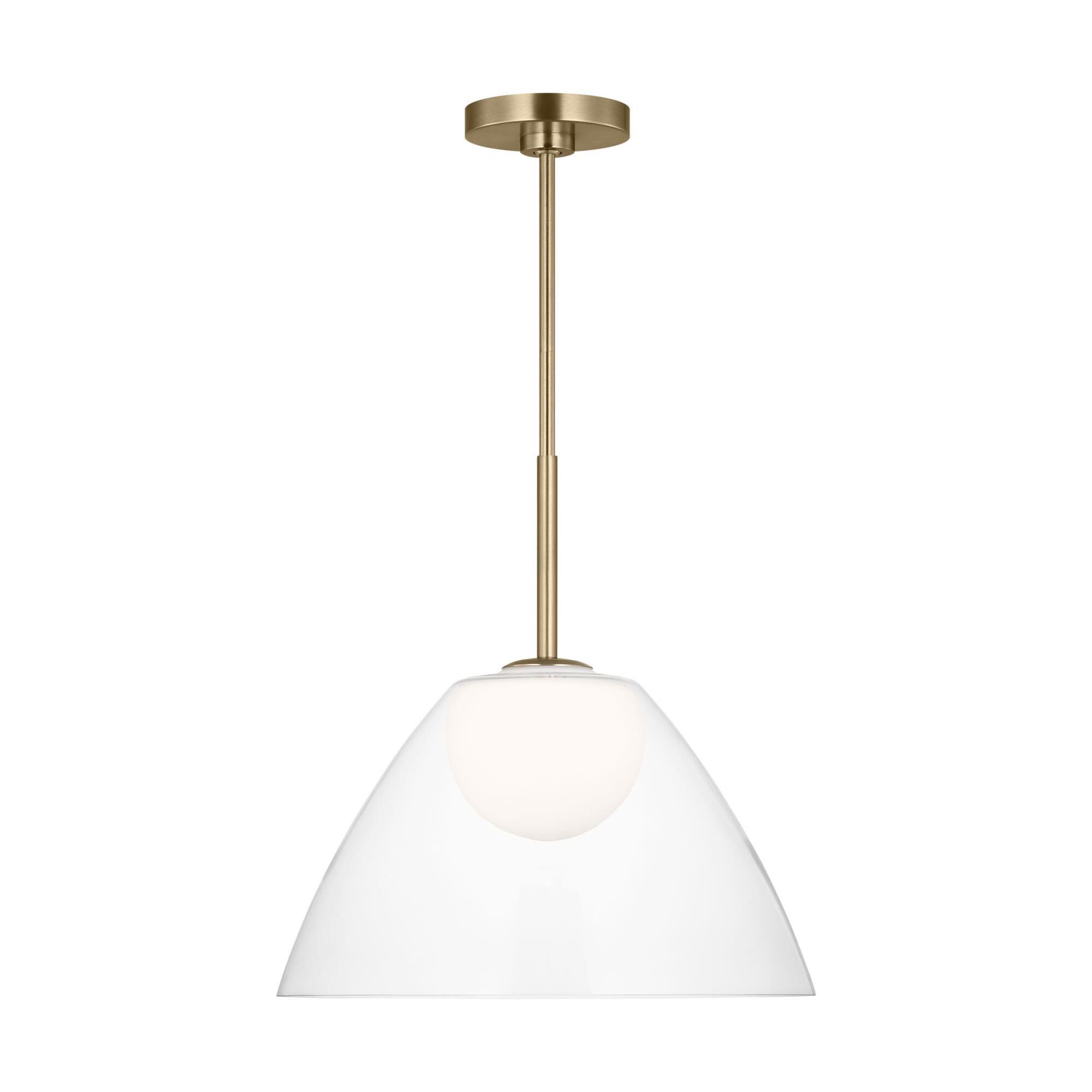 Shown in Satin Brass finish and White Opal Etched glass