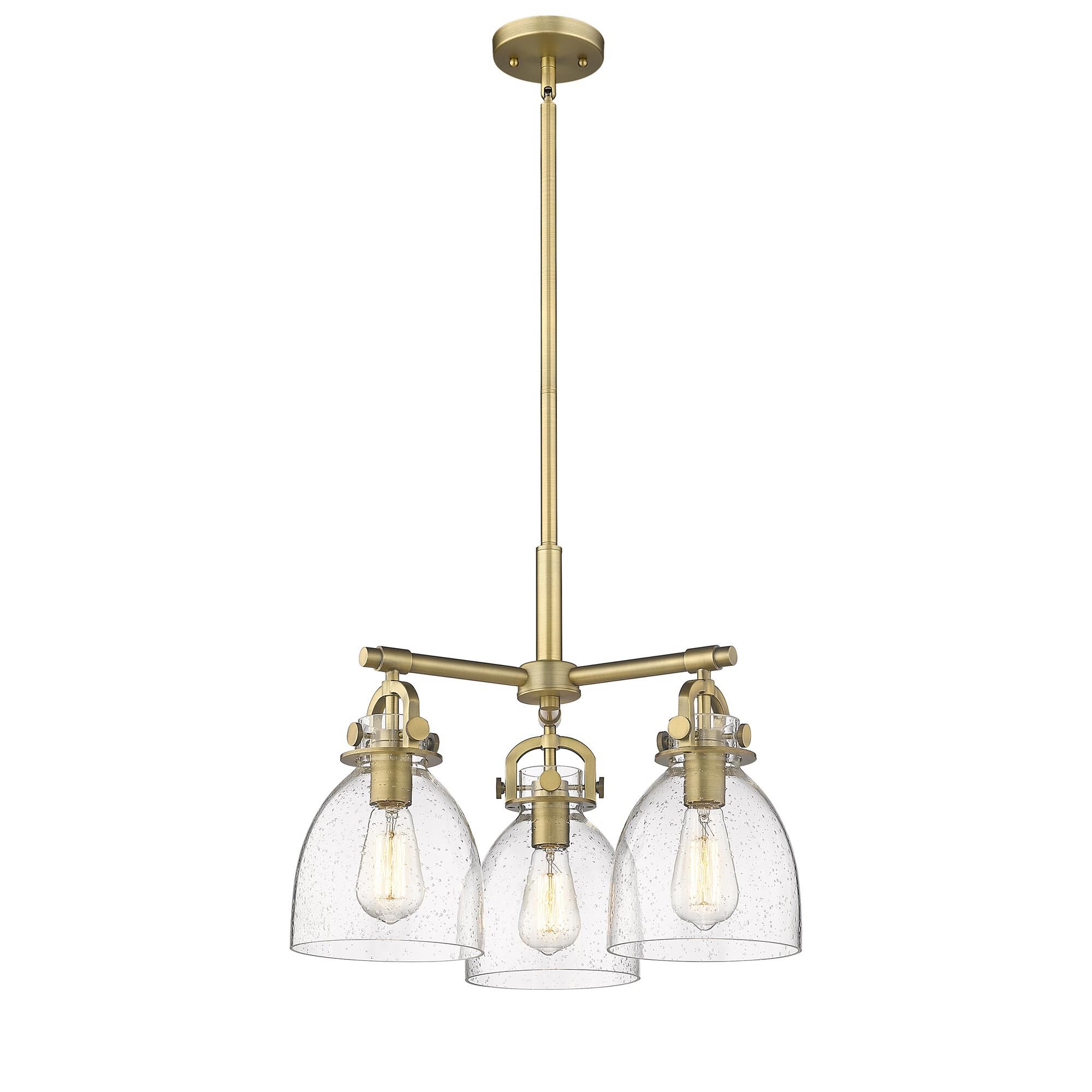 Shown in Brushed Brass finish and Seedy glass
