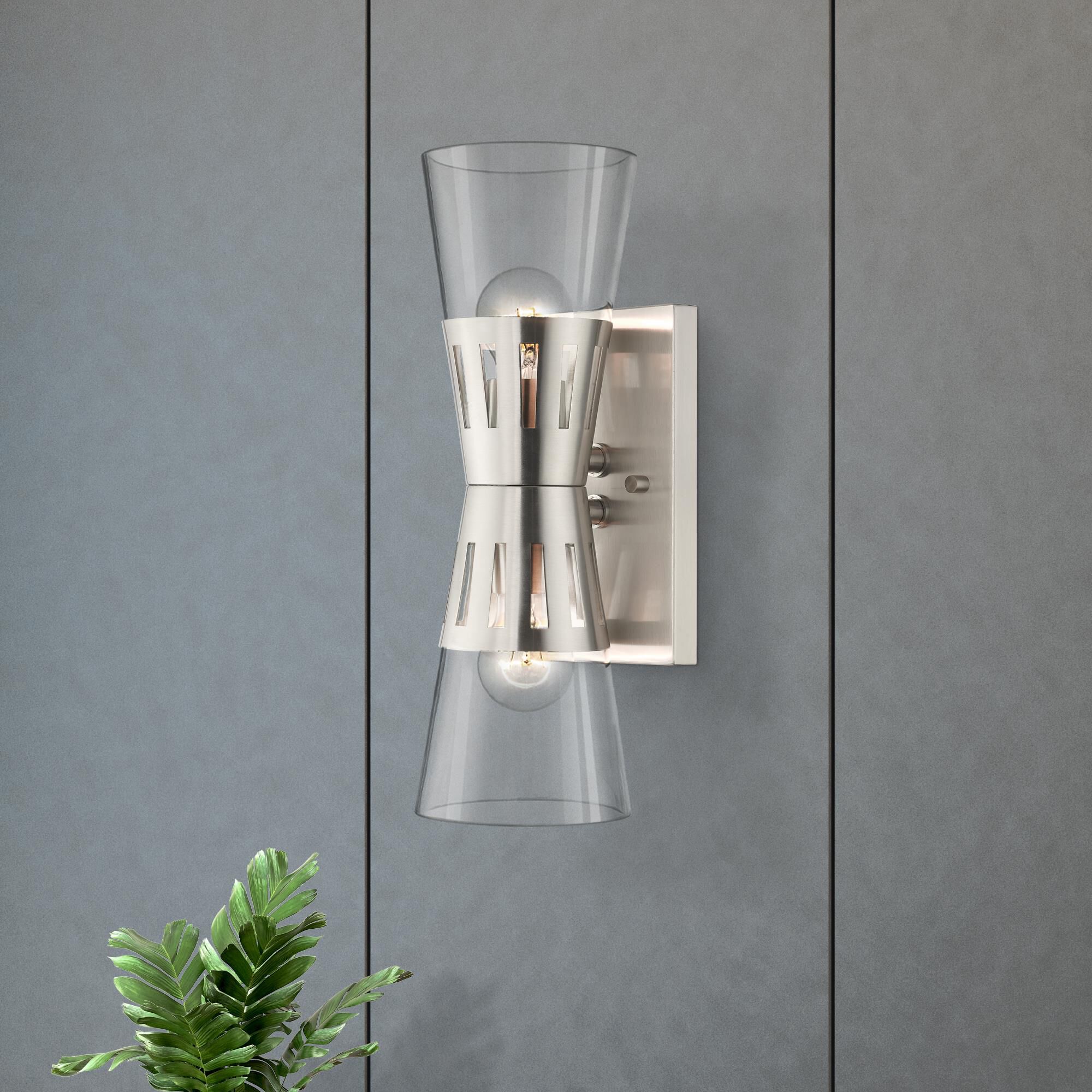 Shown in Brushed Nickel finish and Hand Blown Clear glass