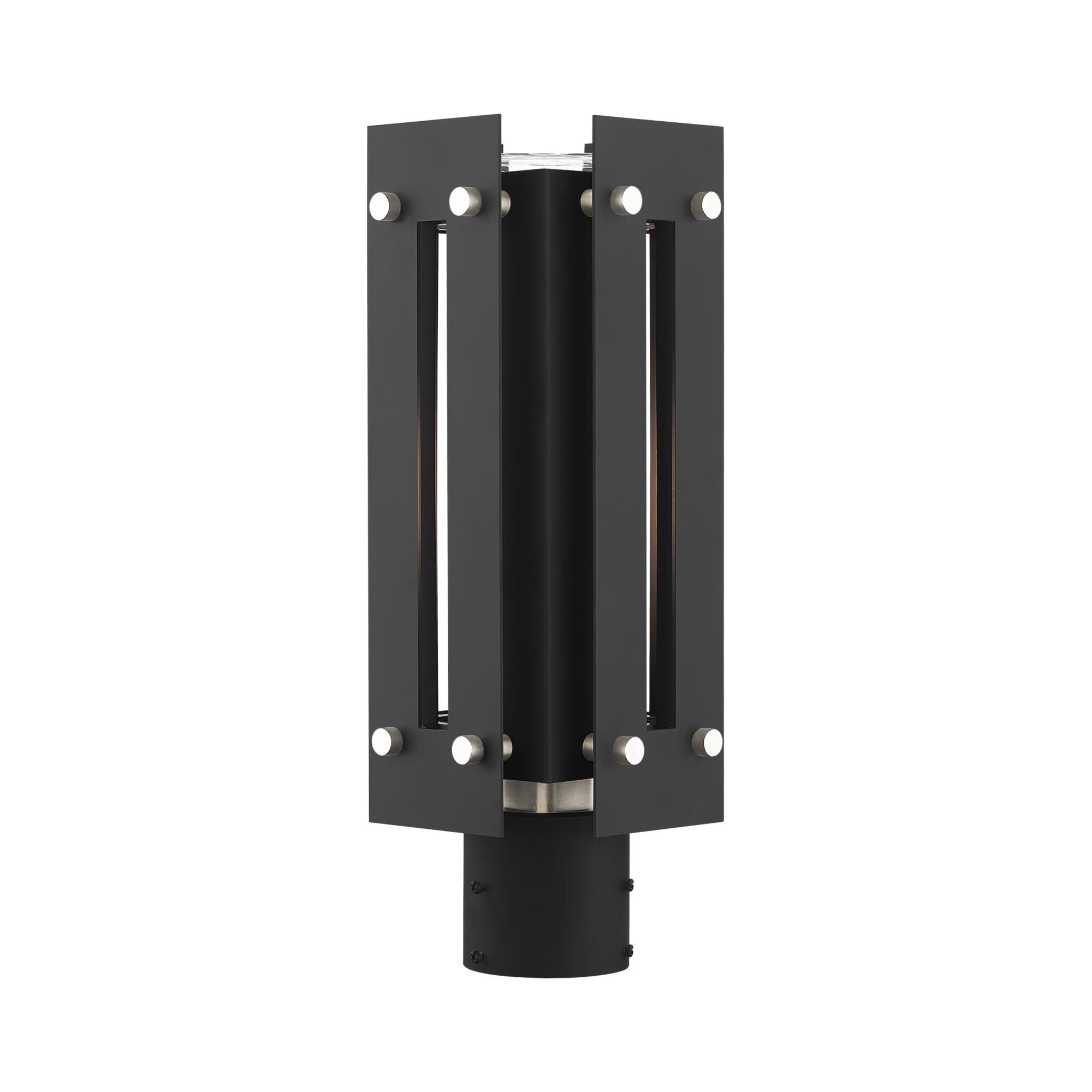 Shown in Black With Brushed Nickel Accents finish and Clear glass and Clear Glass shade