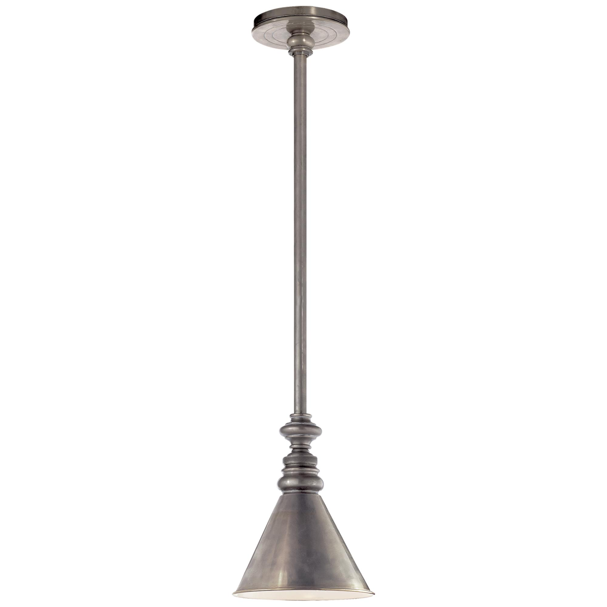 Shown in Antique Nickel finish and Antique Nickel Slant shade