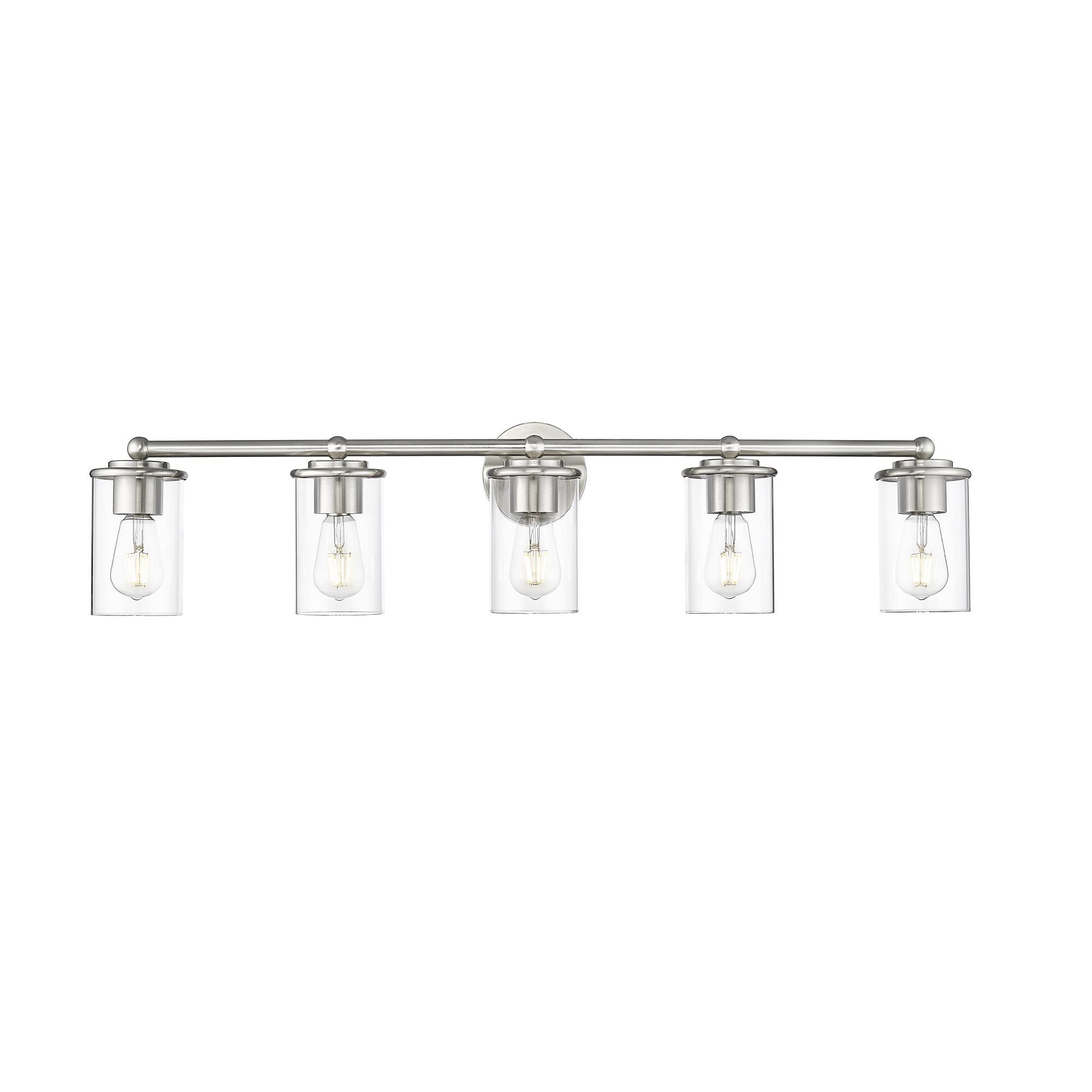 Shown in Brushed Nickel finish and Clear glass and Clear shade