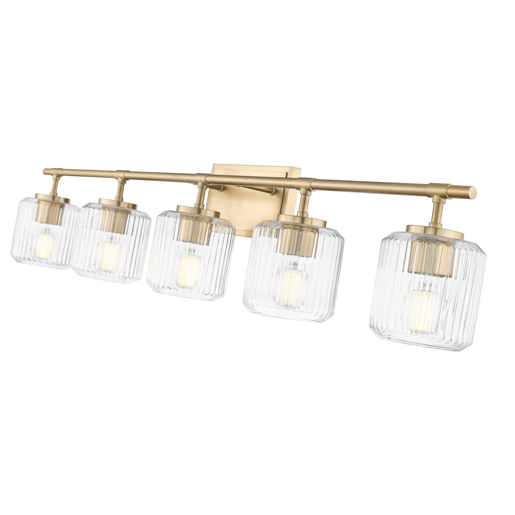 Shown in Modern Gold finish and Clear Ribbed glass