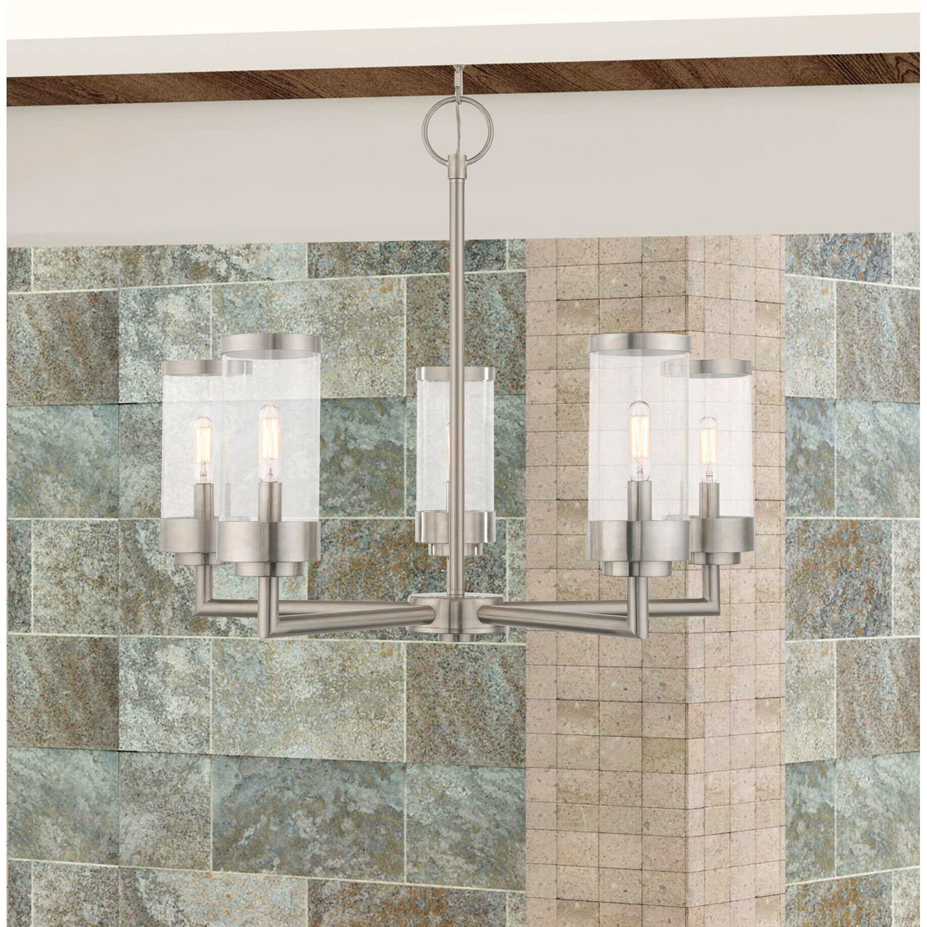 Shown in Brushed Nickel finish and Clear glass