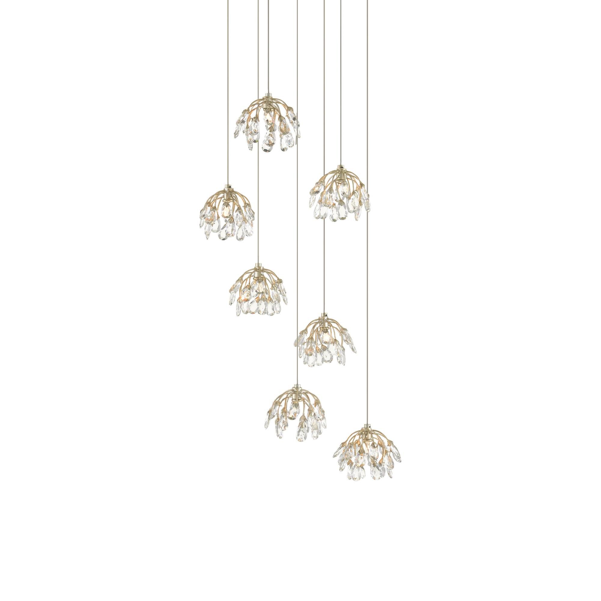 Shown in Painted Silver - Contemporary Silver Leaf finish and Crystal - Wrought Iron shade