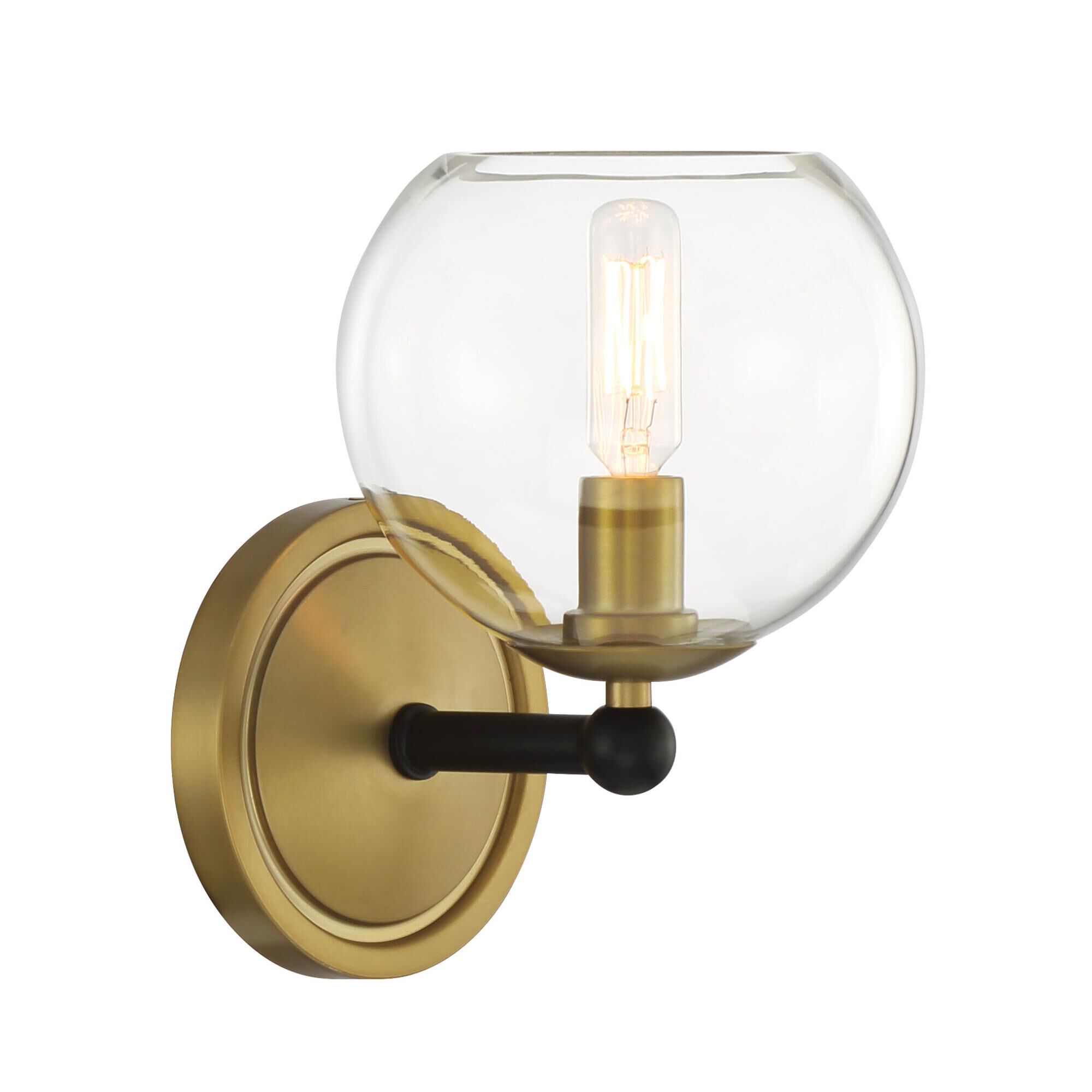 Shown in Coal And Soft Brass finish and Clear glass and Glass shade