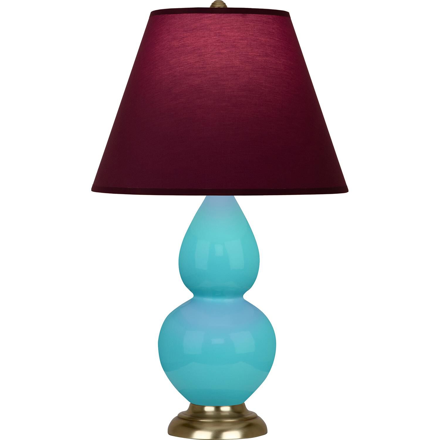 Shown in Egg Blue Antique Brass finish and Plum and Lavender shade and Antique Brass accent