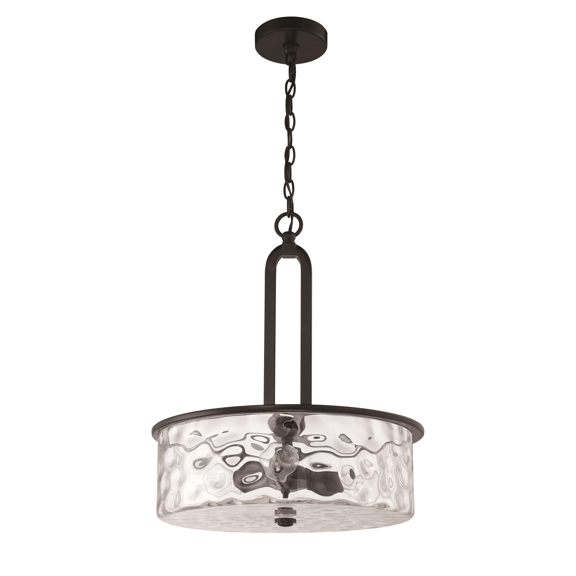 Shown in Flat Black finish and Clear Hammered glass and Glass shade
