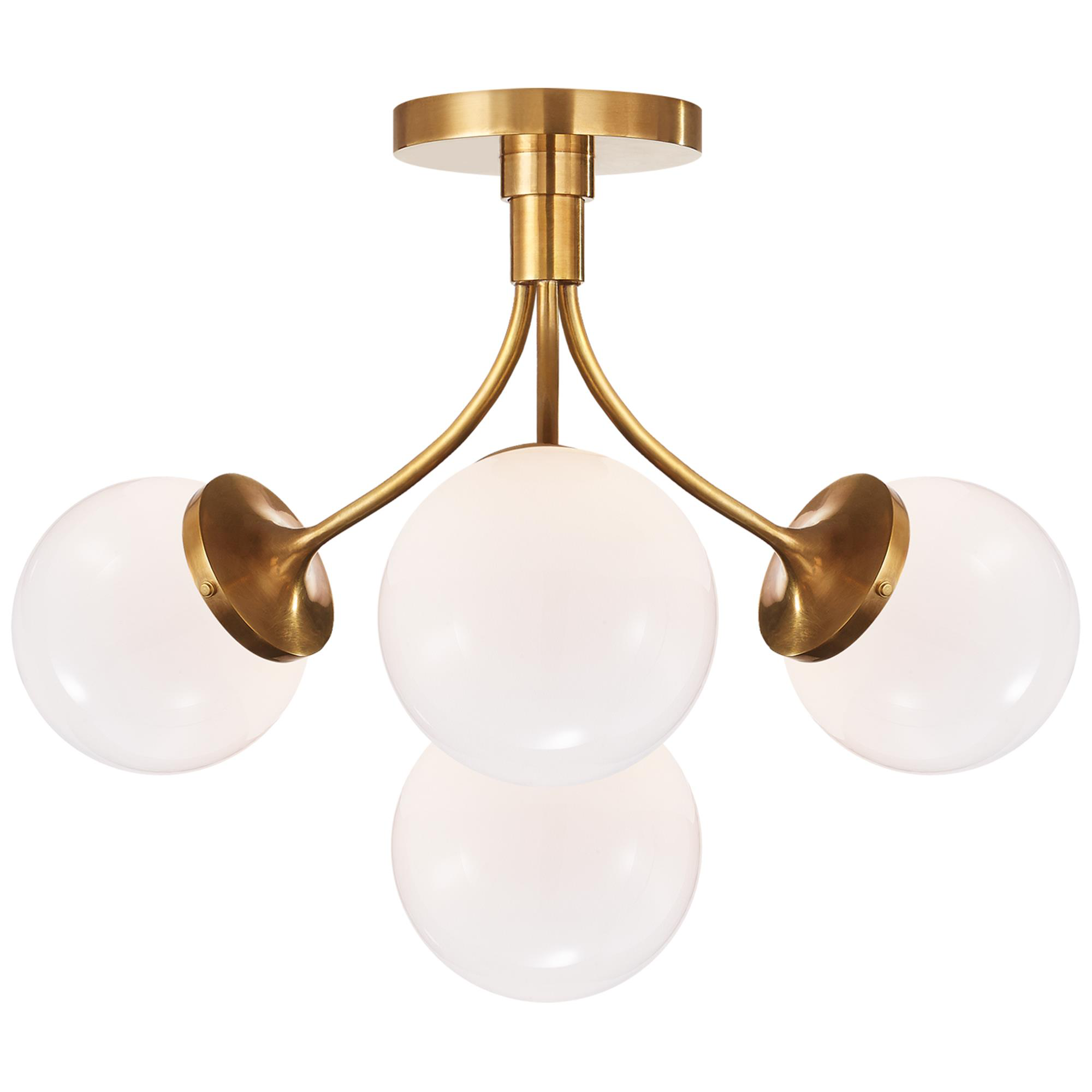 Shown in Soft Brass finish and White glass