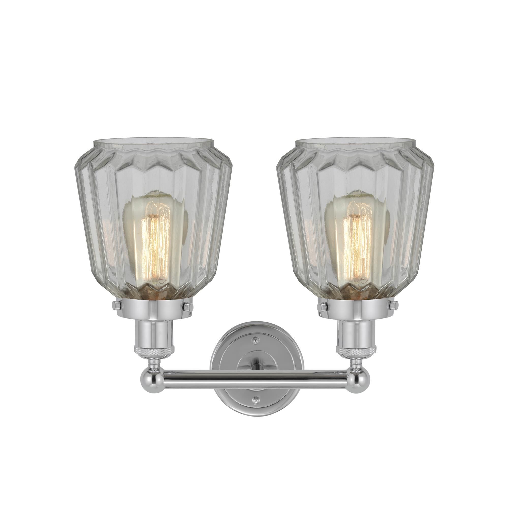Shown in Polished Chrome  finish and Matte White glass