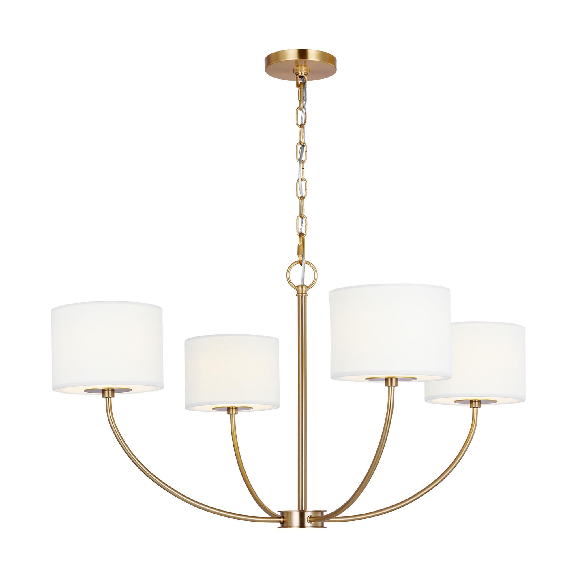 Shown in Burnished Brass finish and White Linen Fabric shade