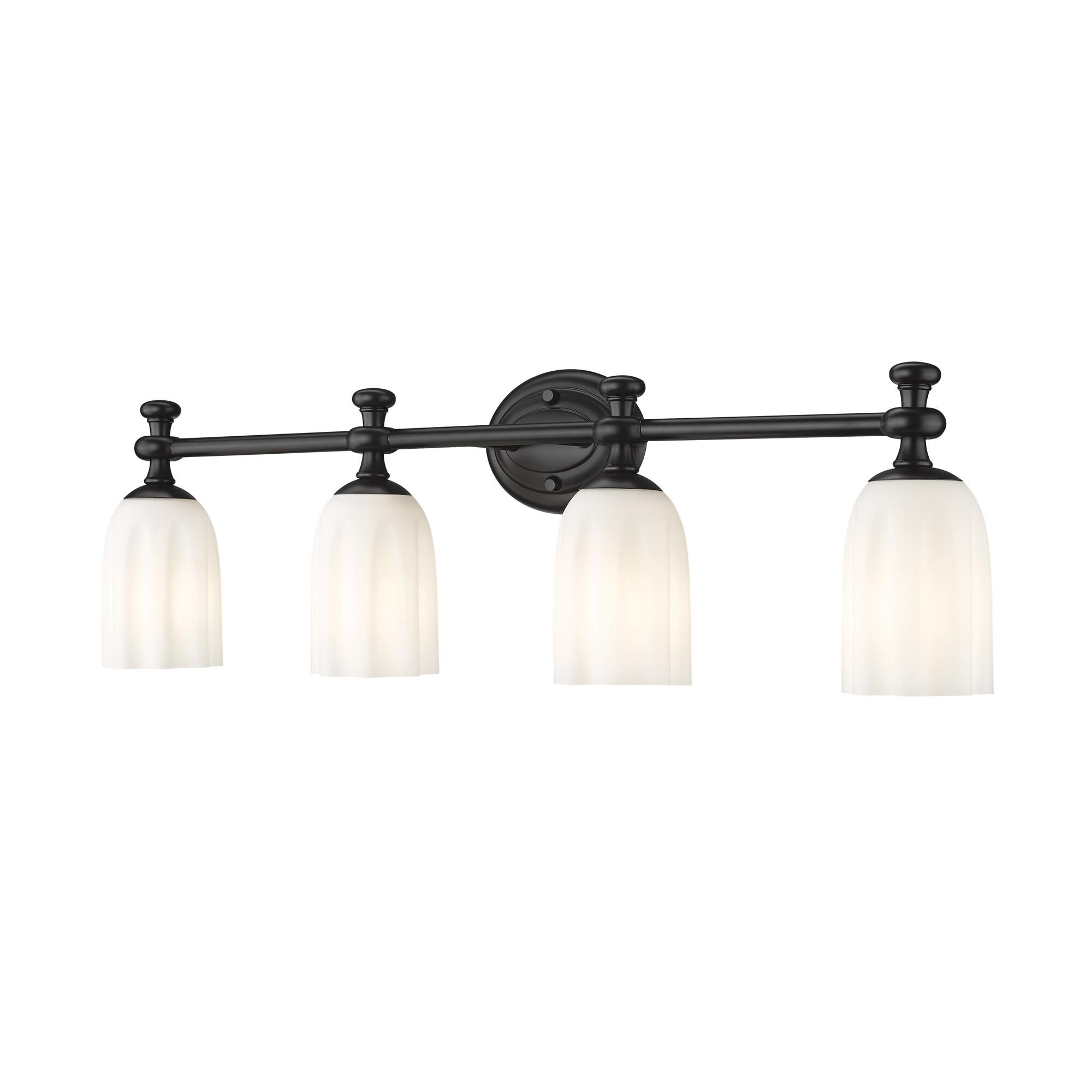 Shown in Matte Black finish and Opal Etched glass and Opal Etched shade
