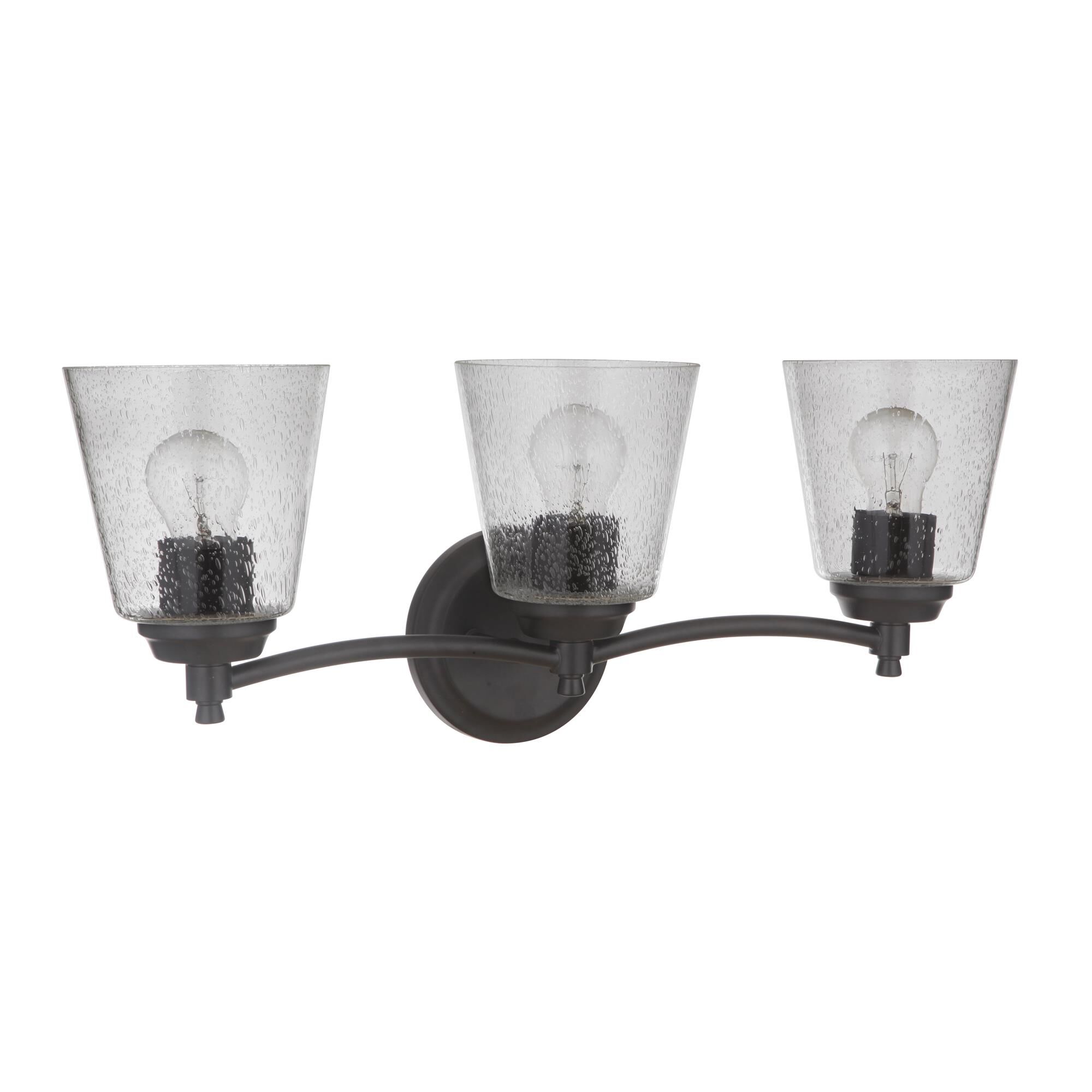 Shown in Flat Black finish and Clear Seeded glass and Glass shade