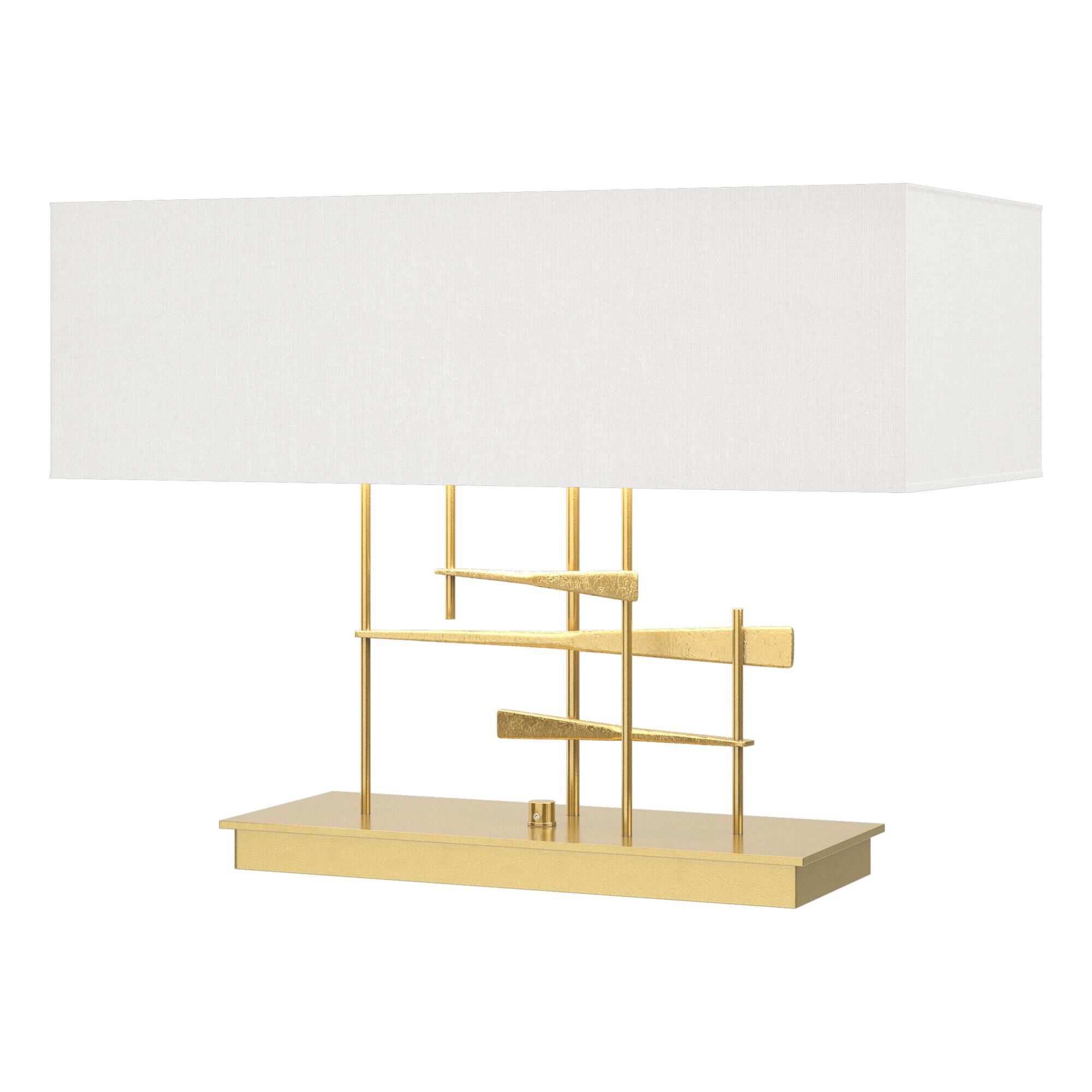 Shown in Modern Brass finish and Natural Anna shade