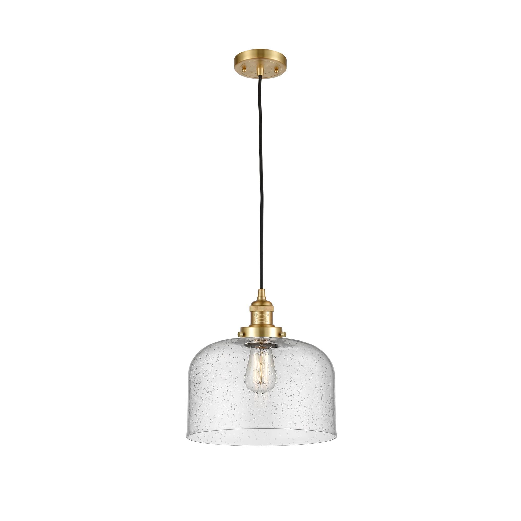 Shown in Satin Gold finish and Seedy X-Large Bell glass