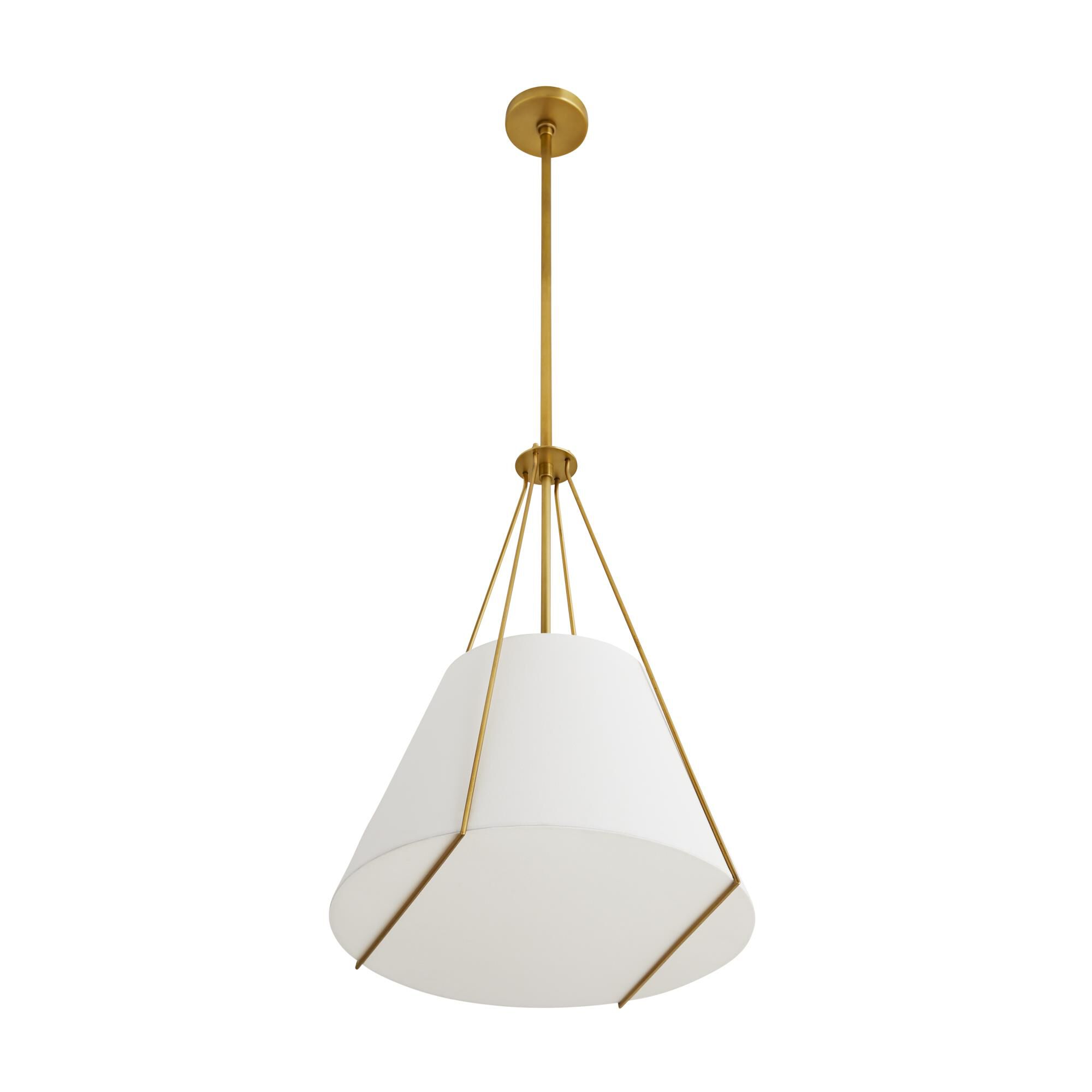 Shown in Antique Brass finish and Linen shade