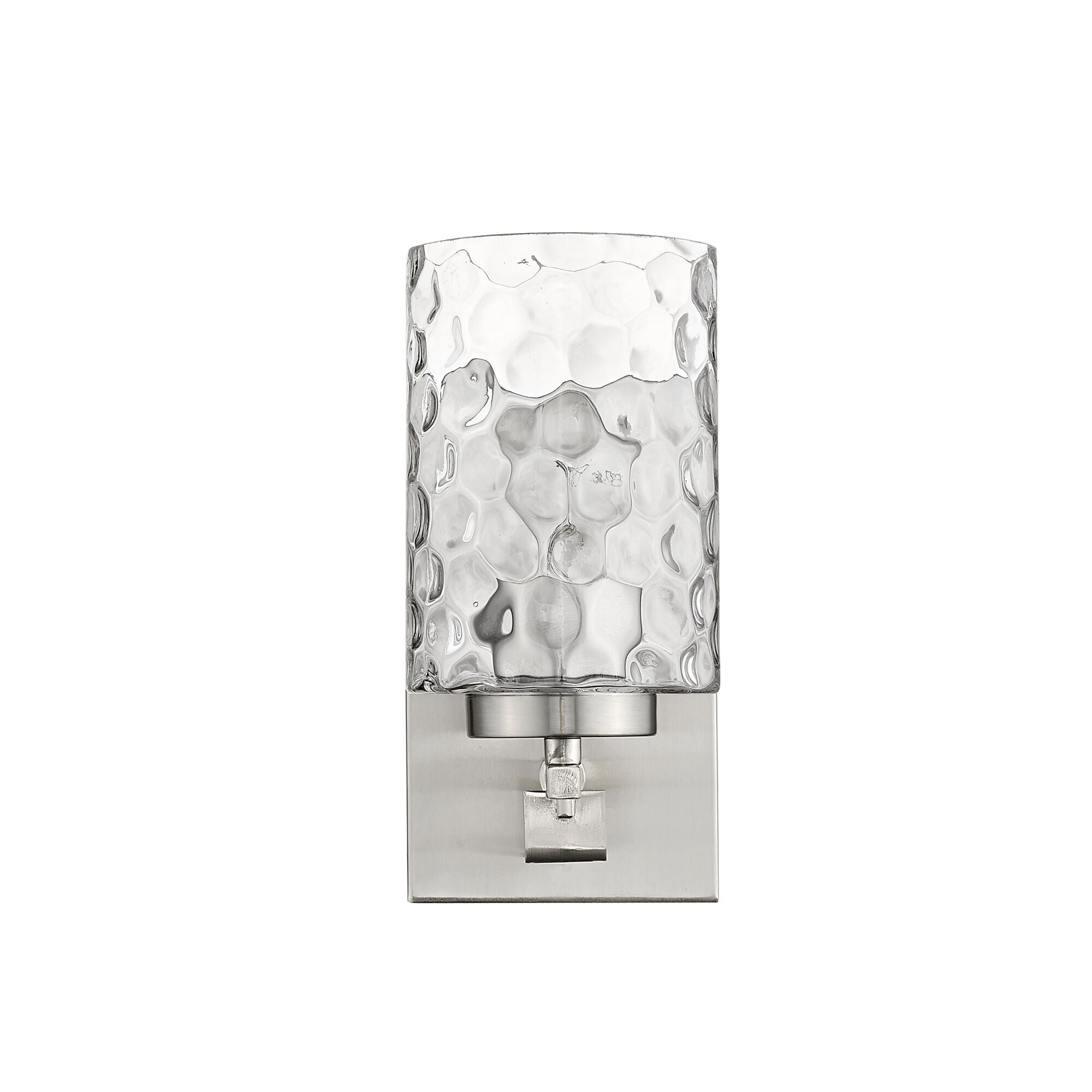 Shown in Satin Nickel finish and Clear glass and Clear, Optic Cylindrical Glass shade
