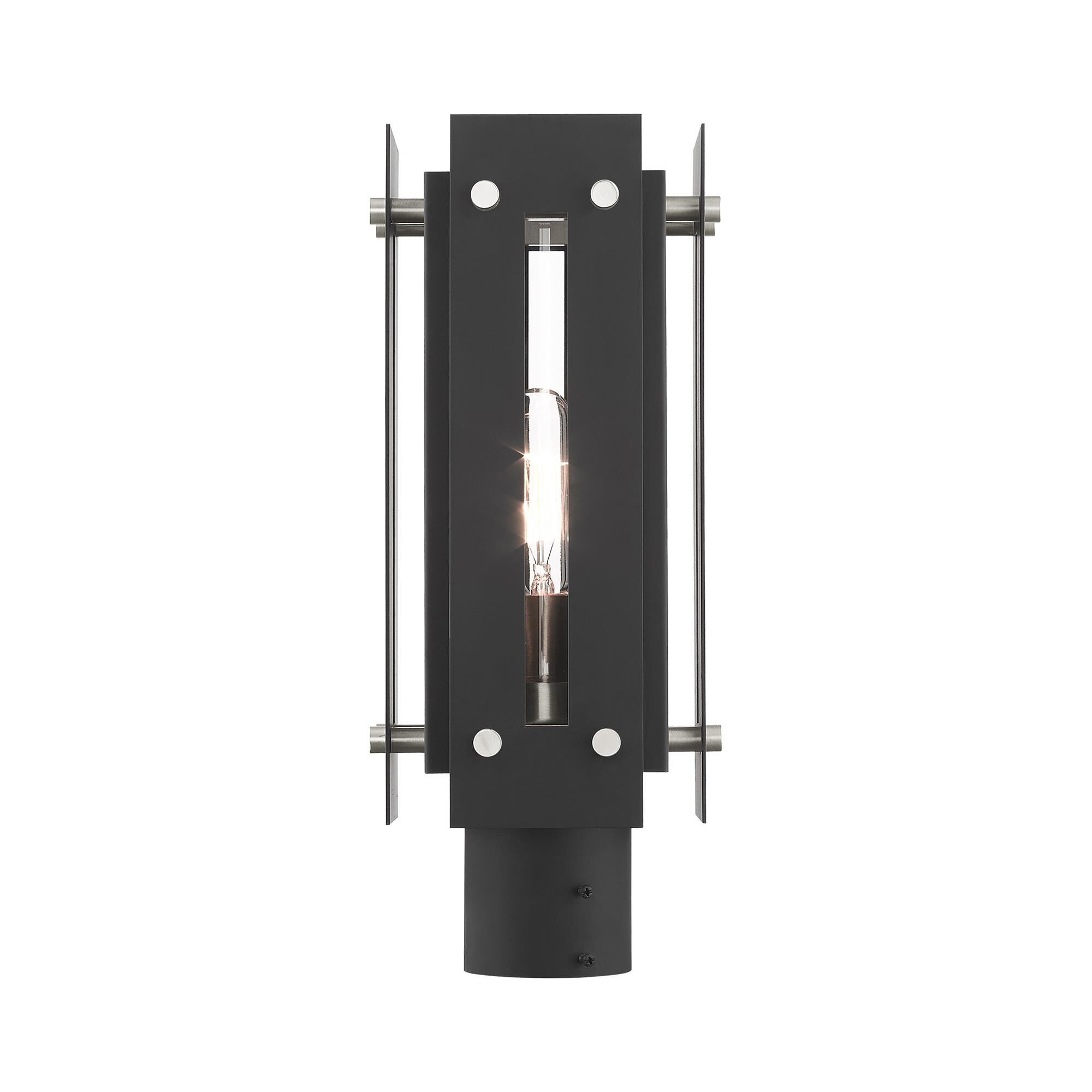 Shown in Black With Brushed Nickel Accents finish and Clear glass and Clear Glass shade