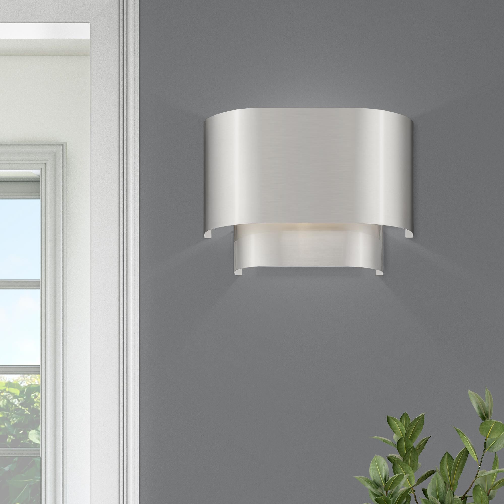 Shown in Brushed Nickel finish and Brushed Nickel Metal with Shiny White Inside shade