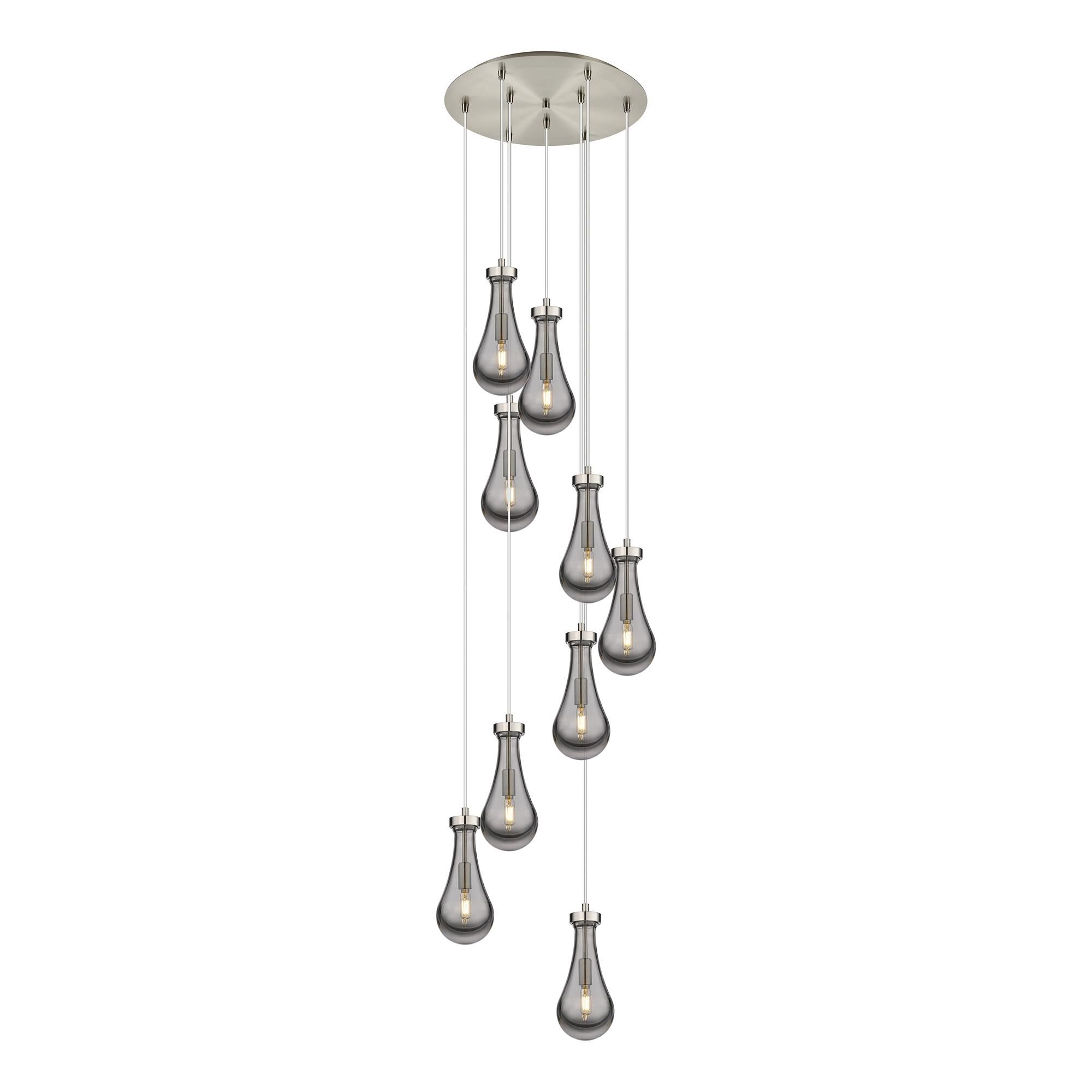 Shown in Brushed Satin Nickel finish and Light Smoke glass and Light Smoke Glass shade