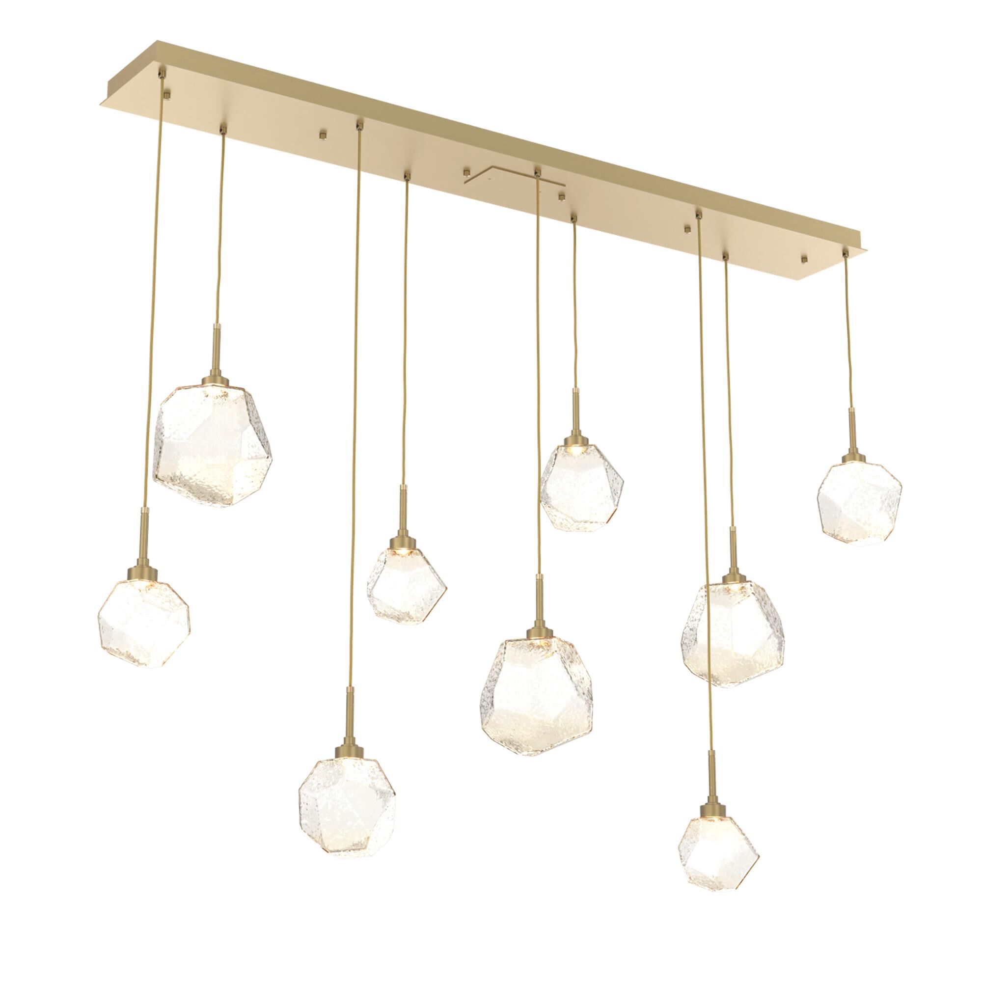 Shown in Gilded Brass finish and Amber glass