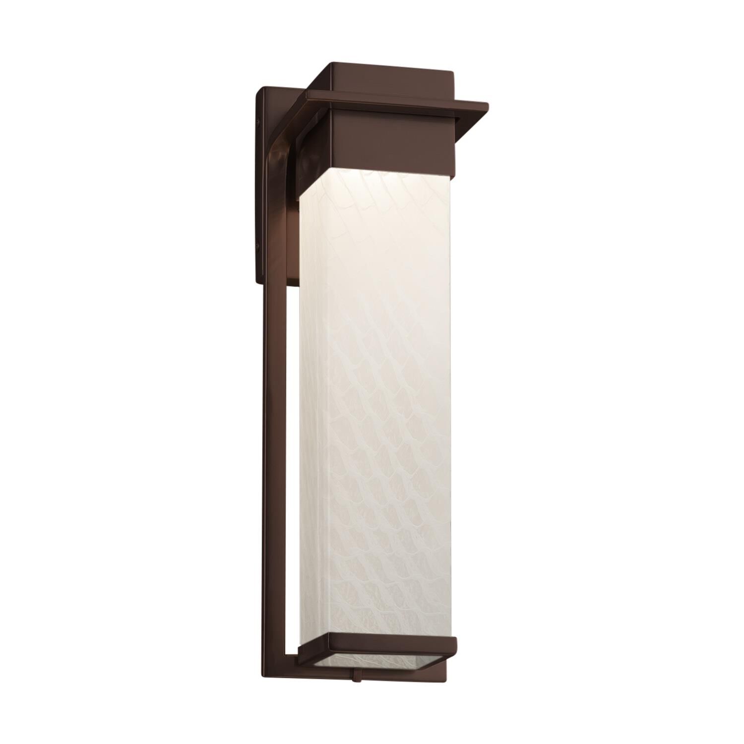 Shown in Dark Bronze finish and Artisan glass and Weave shade
