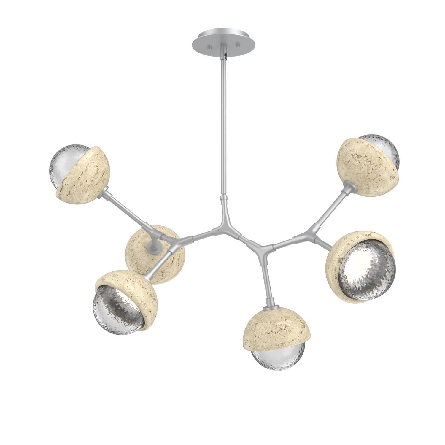 Shown in Classic Silver finish and Clear glass and Travertine Stone accent