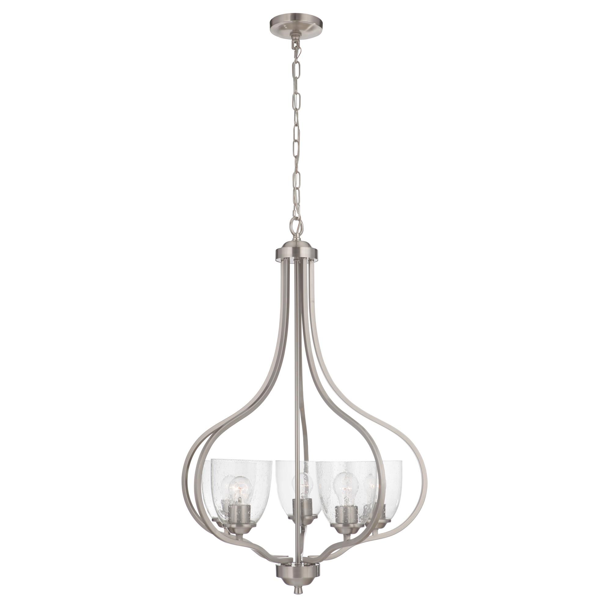 Shown in Brushed Polished Nickel finish and Clear Seeded glass and Glass shade