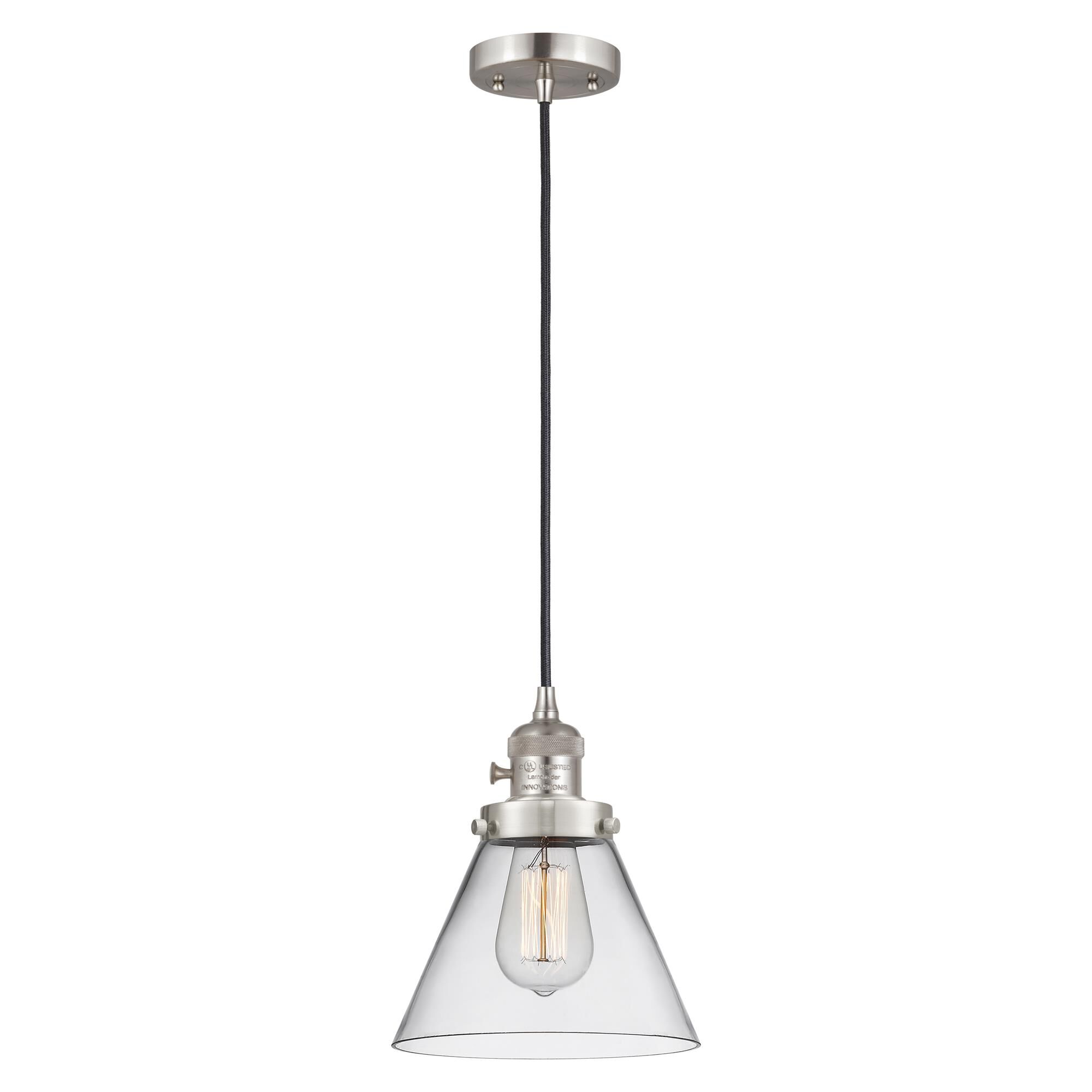 Shown in Brushed Satin Nickel finish and Clear glass