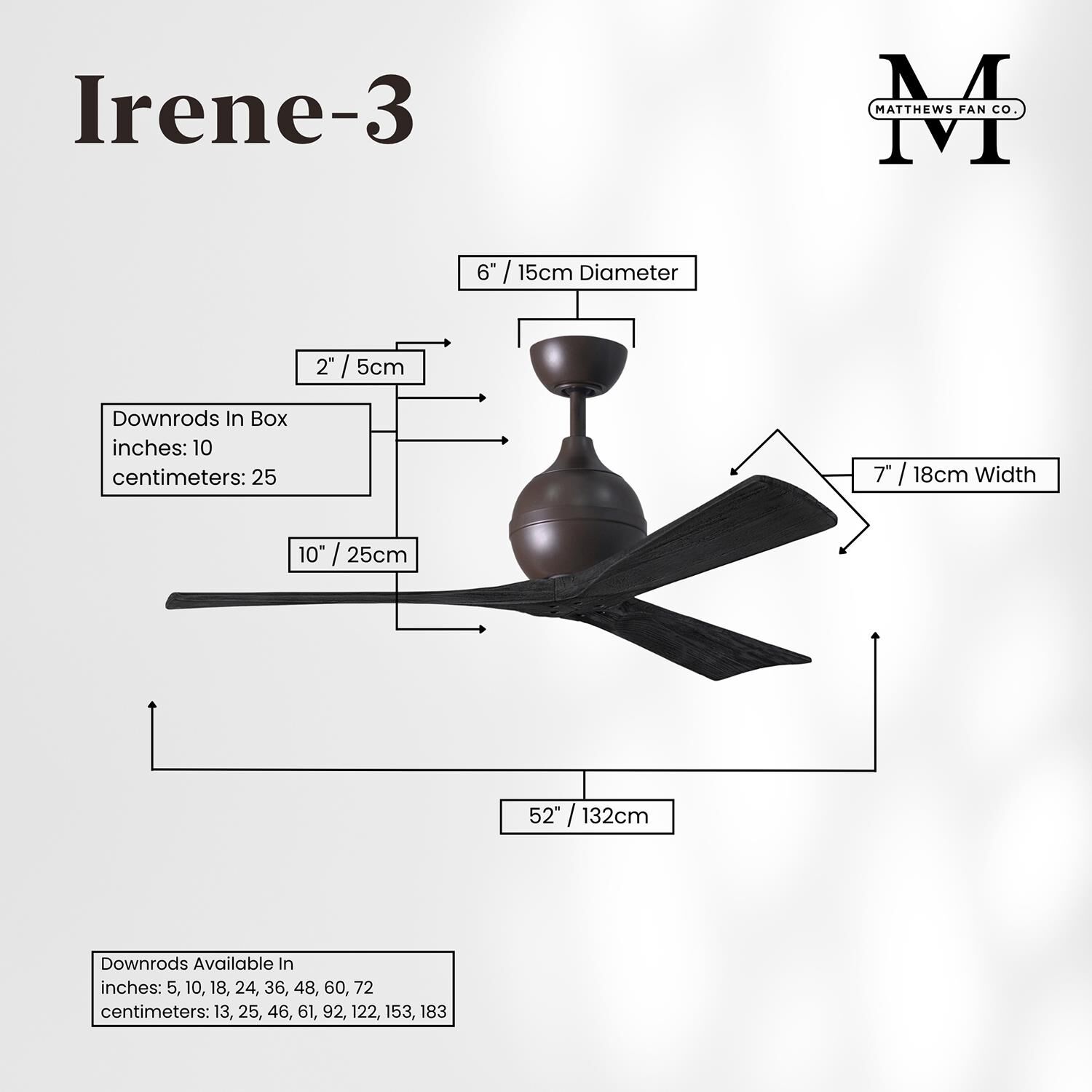 Irene 52 Inch 3 Blade Ceiling Fan by Matthews Fan Company