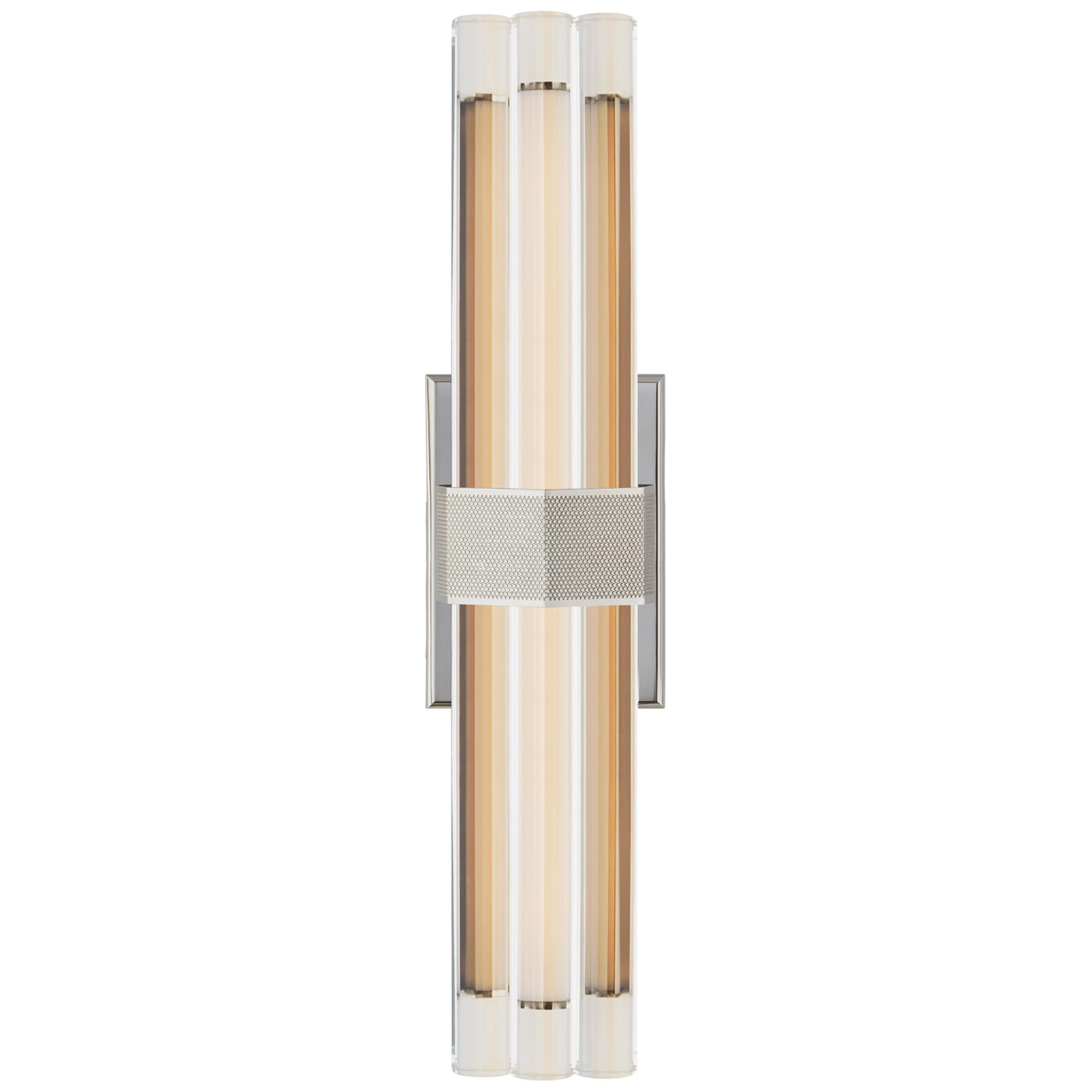 Shown in Polished Nickel finish and Crystal glass and Crystal shade