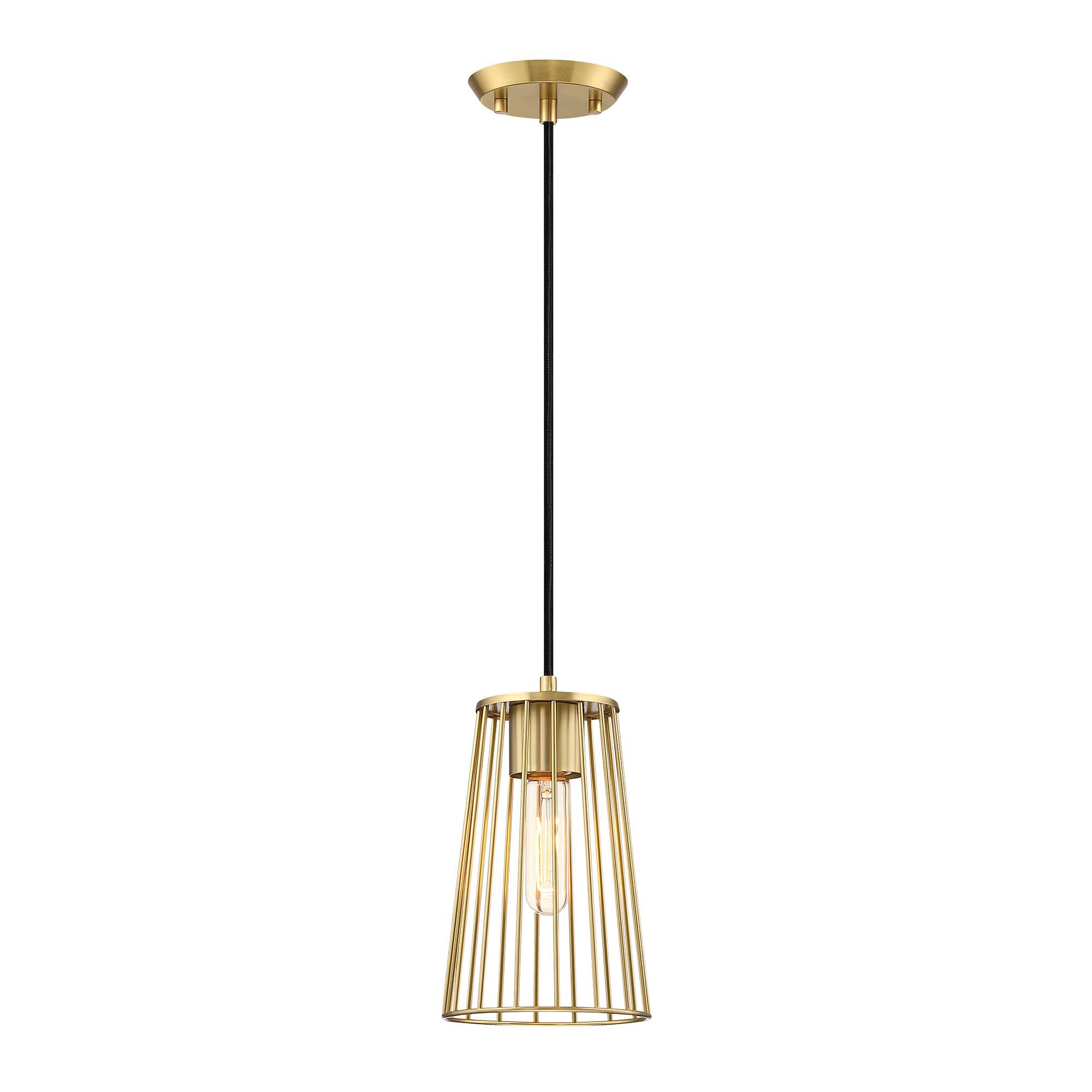 Shown in Brushed Gold finish and Wire Cage shade