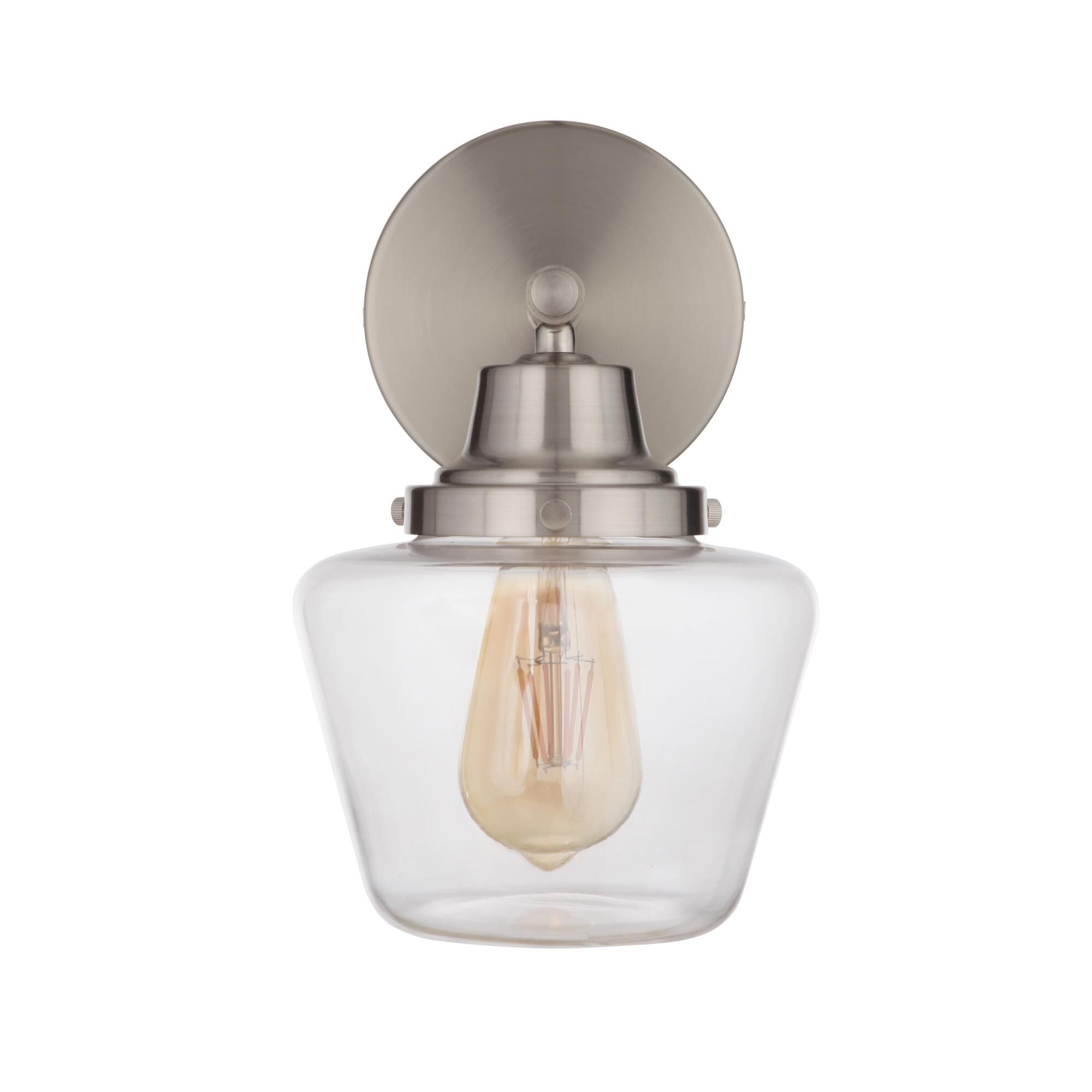 Shown in Brushed Polished Nickel finish and Clear glass and Glass shade