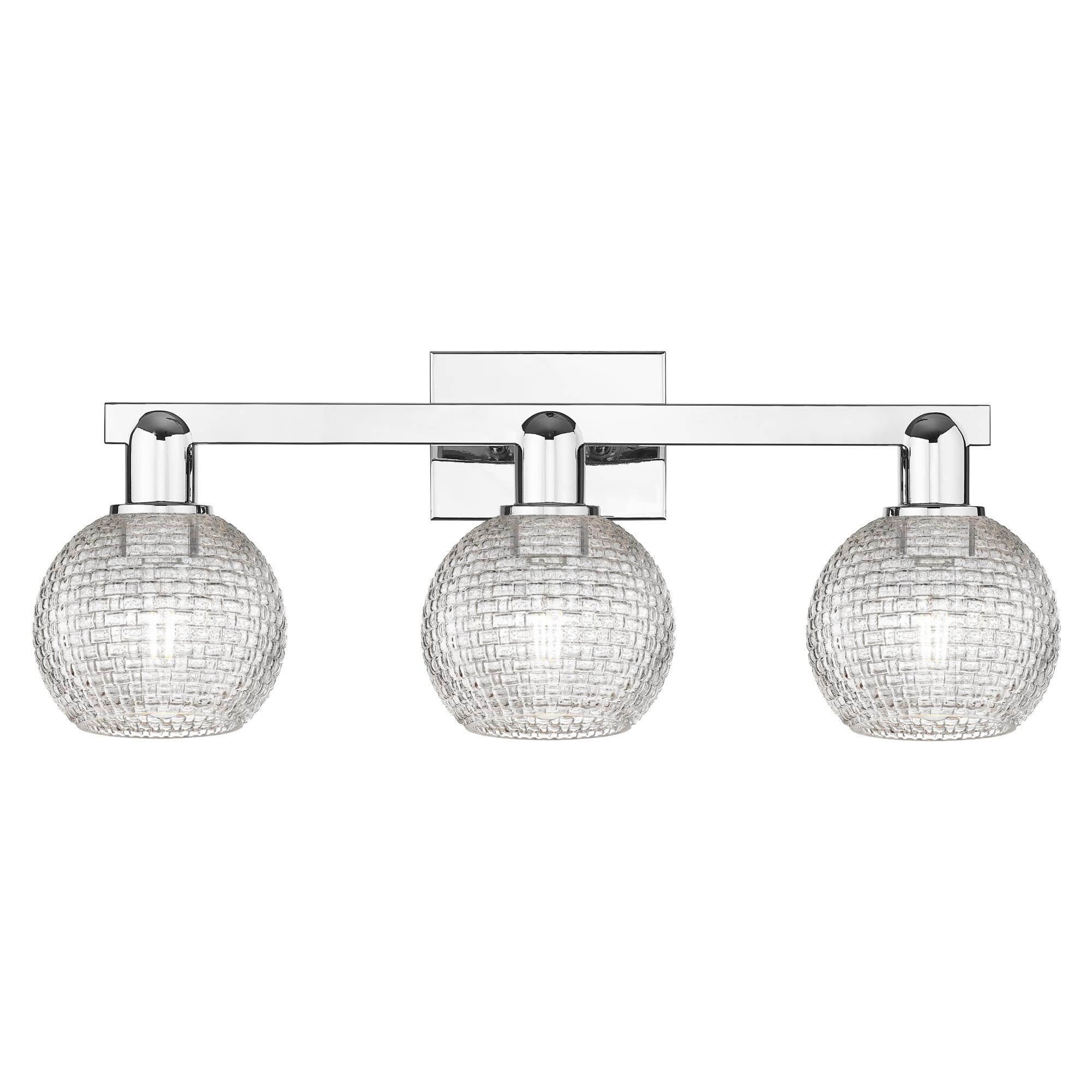 Shown in Polished Chrome finish and Clear Basketweave glass