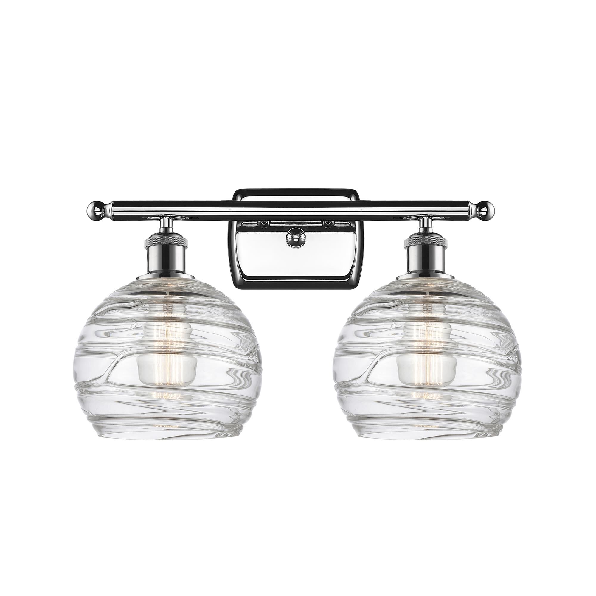 Shown in Polished Chrome finish and Clear Deco Swirl glass