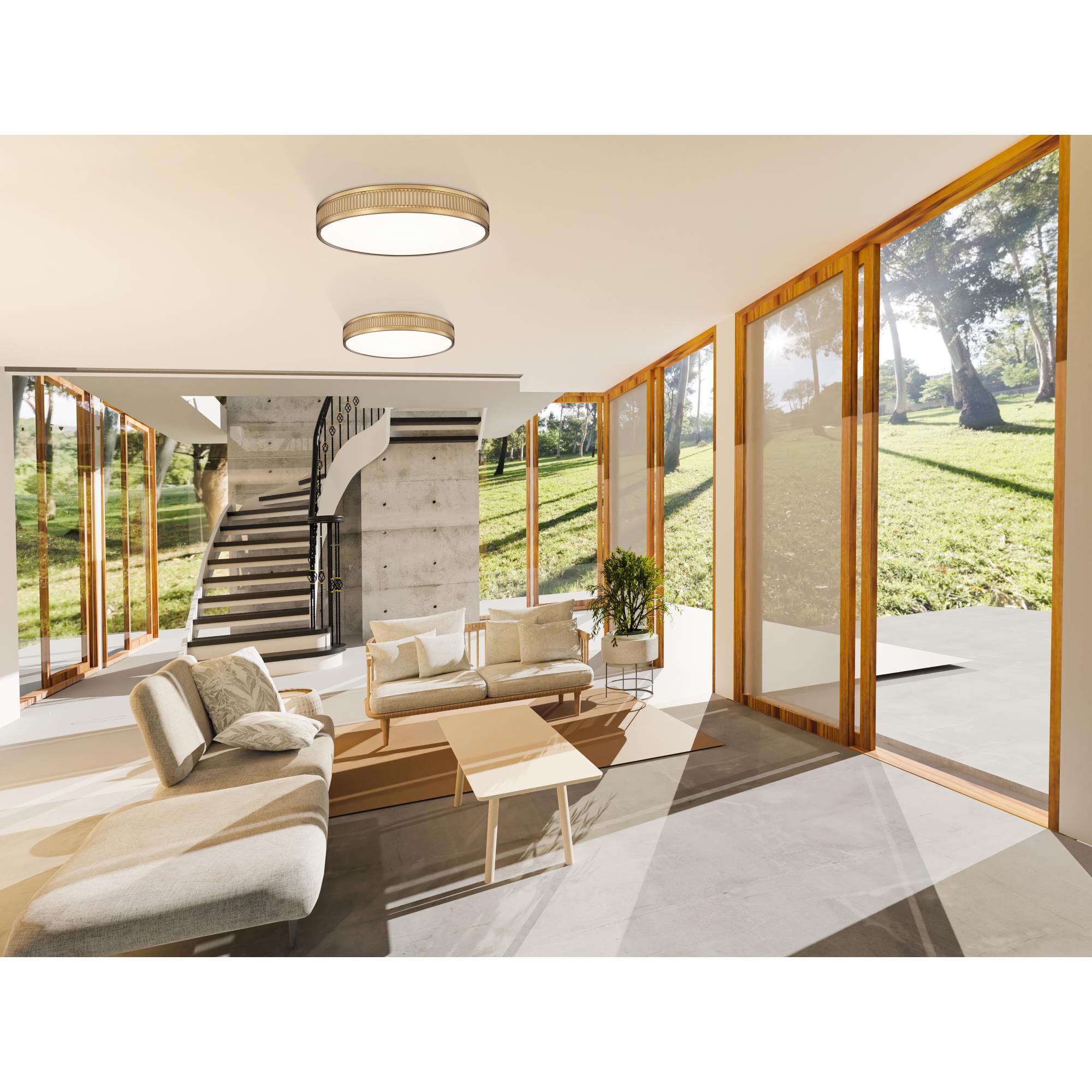 Shown in Modern Gold finish and Frosted glass and Frosted shade