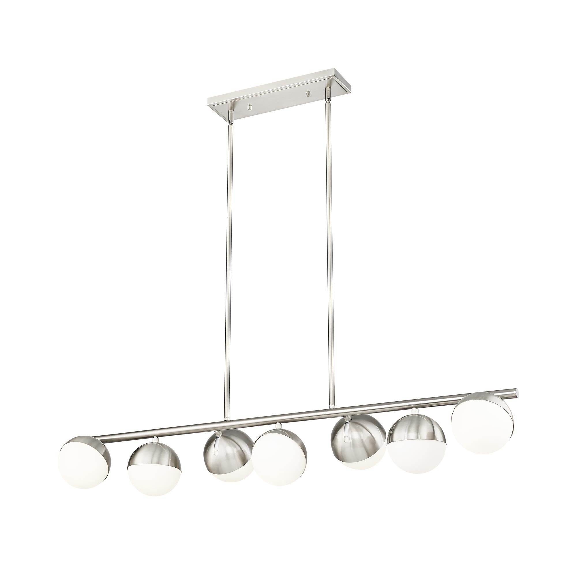 Shown in Brushed Nickel finish and Matte Opal glass and Matte Opal shade