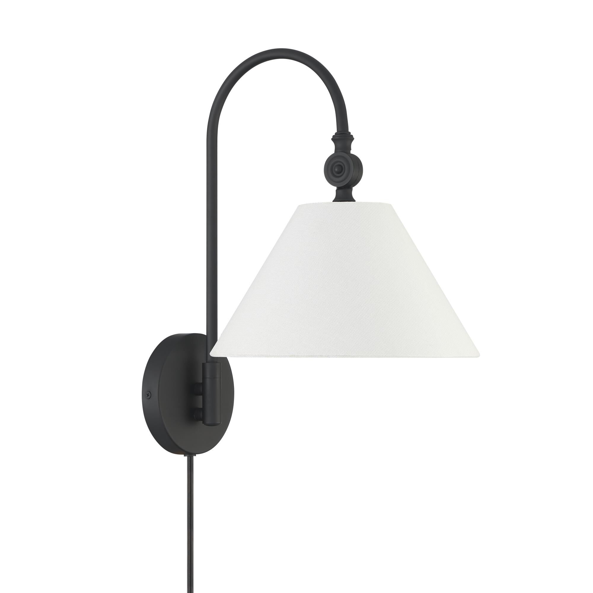 Shown in Matte Black finish and White Fabric shade